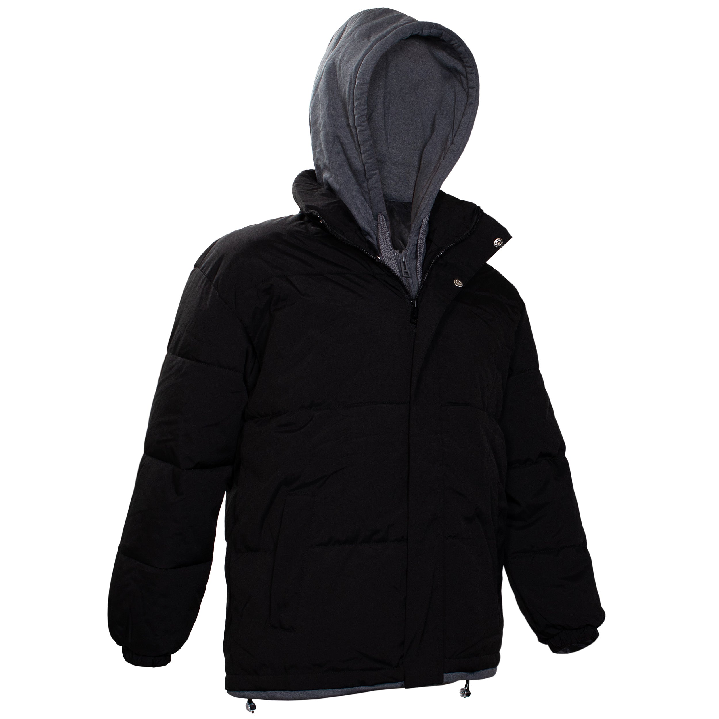 Men's Hooded Warm Winter Wholesale Coats in Black & Assorted Sizes(Large Sizes Only) - Bulk Case of 12 Winter Jackets