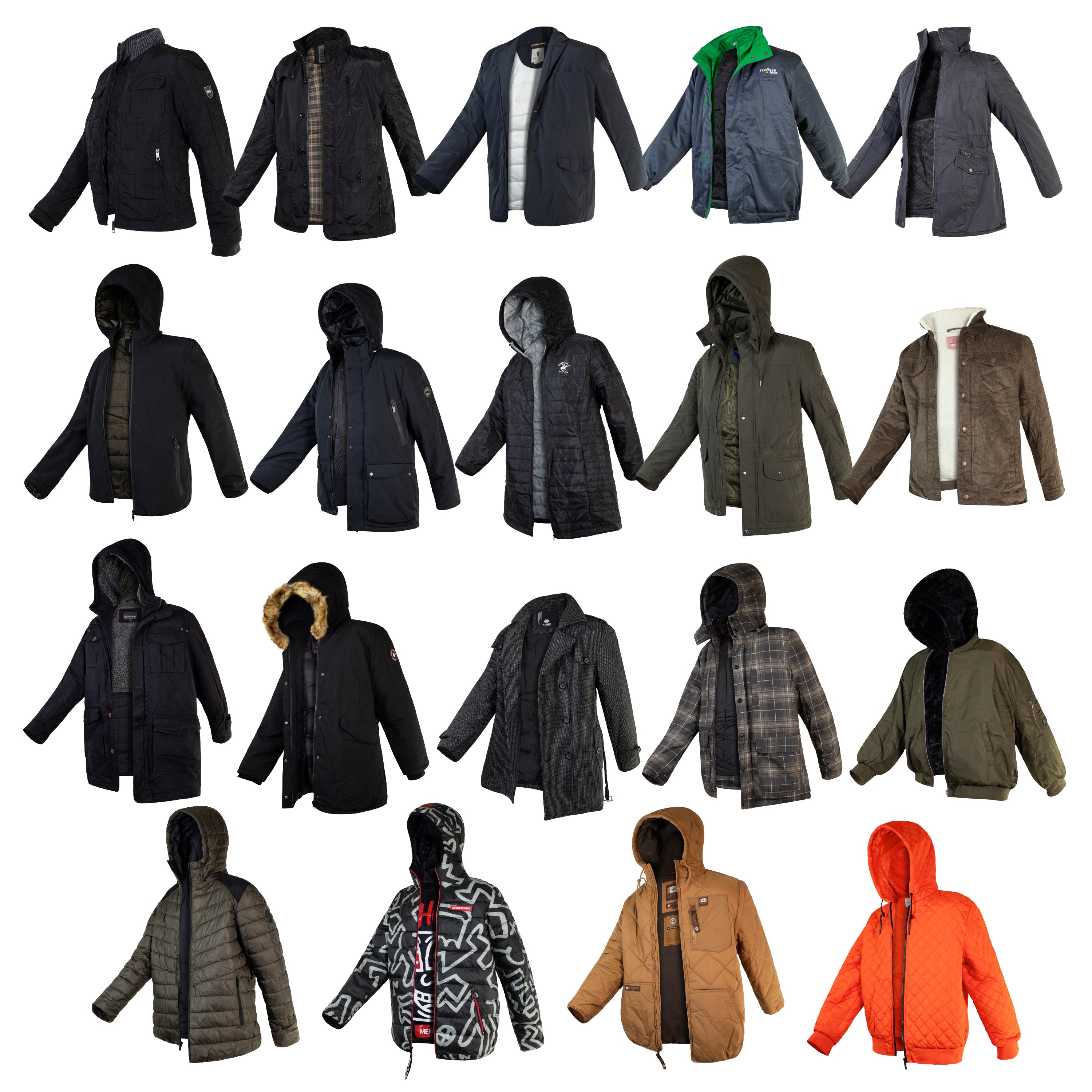 Men's Coats in Assorted Styles & Sizes - Bulk Case of 22 Jackets