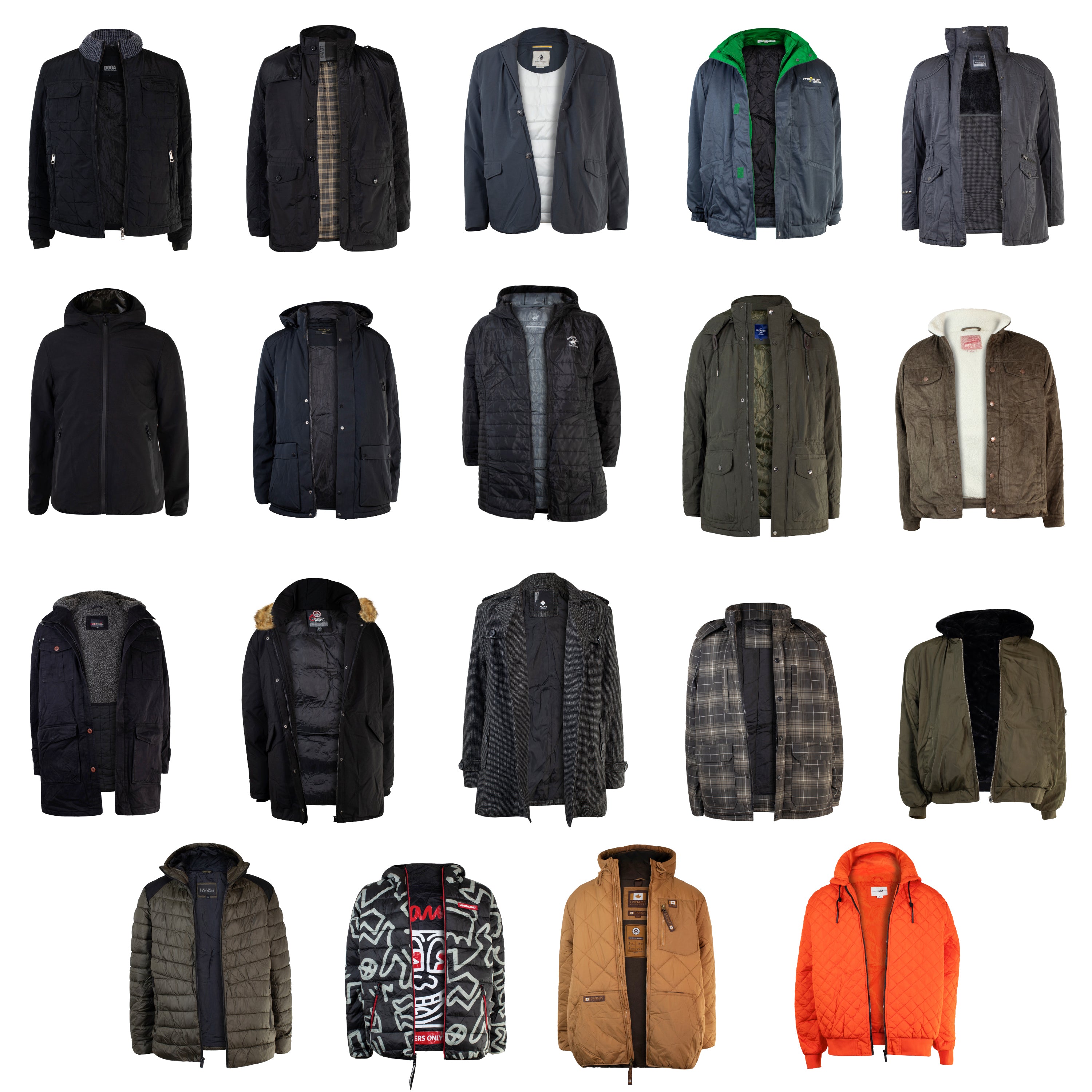 Men's Coats in Assorted Styles & Sizes - Bulk Case of 22 Jackets