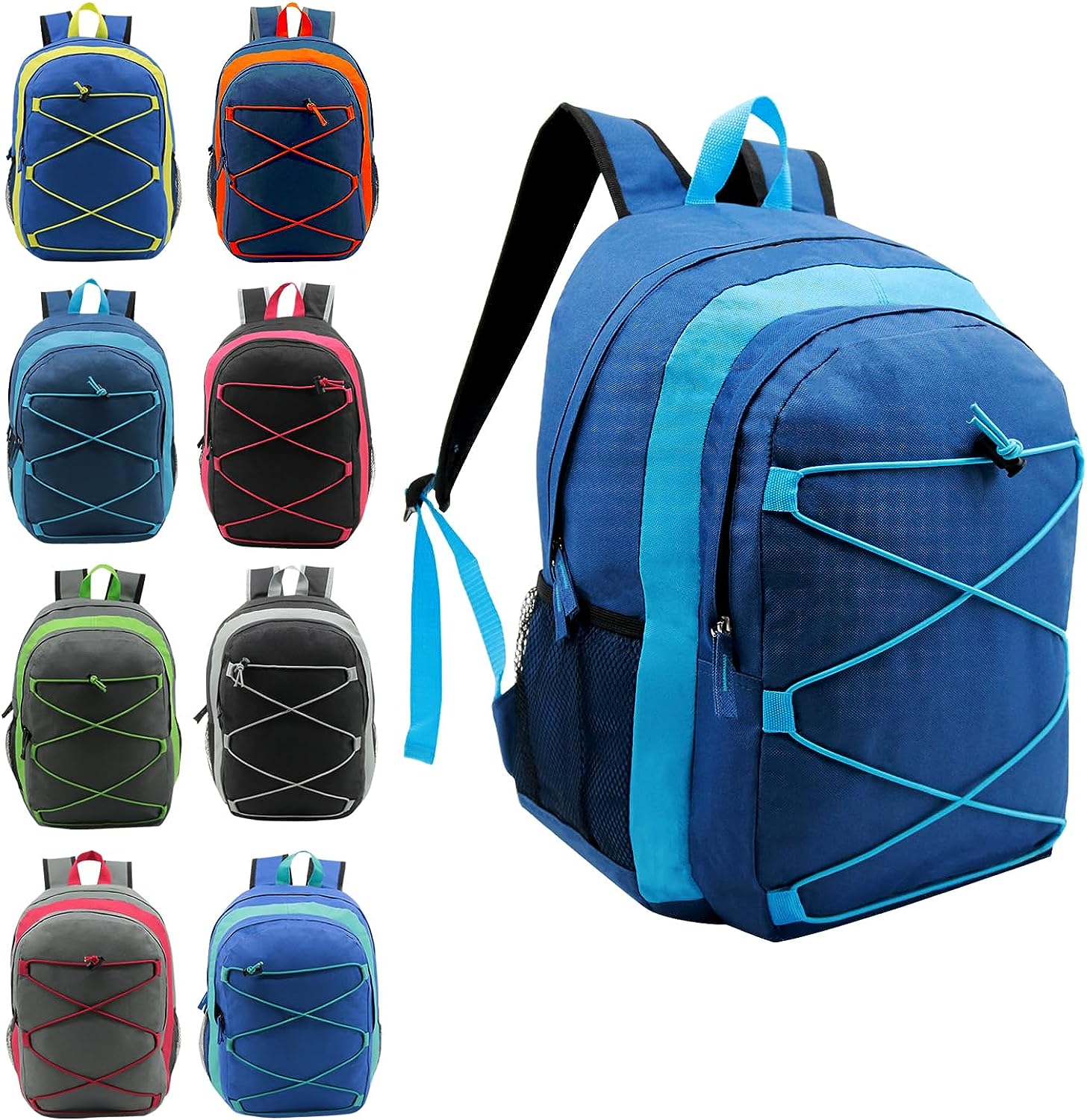 17" Bungee Wholesale Premium Design Backpacks in 4 Assorted Colors - Wholesale Bookbags Case of 24