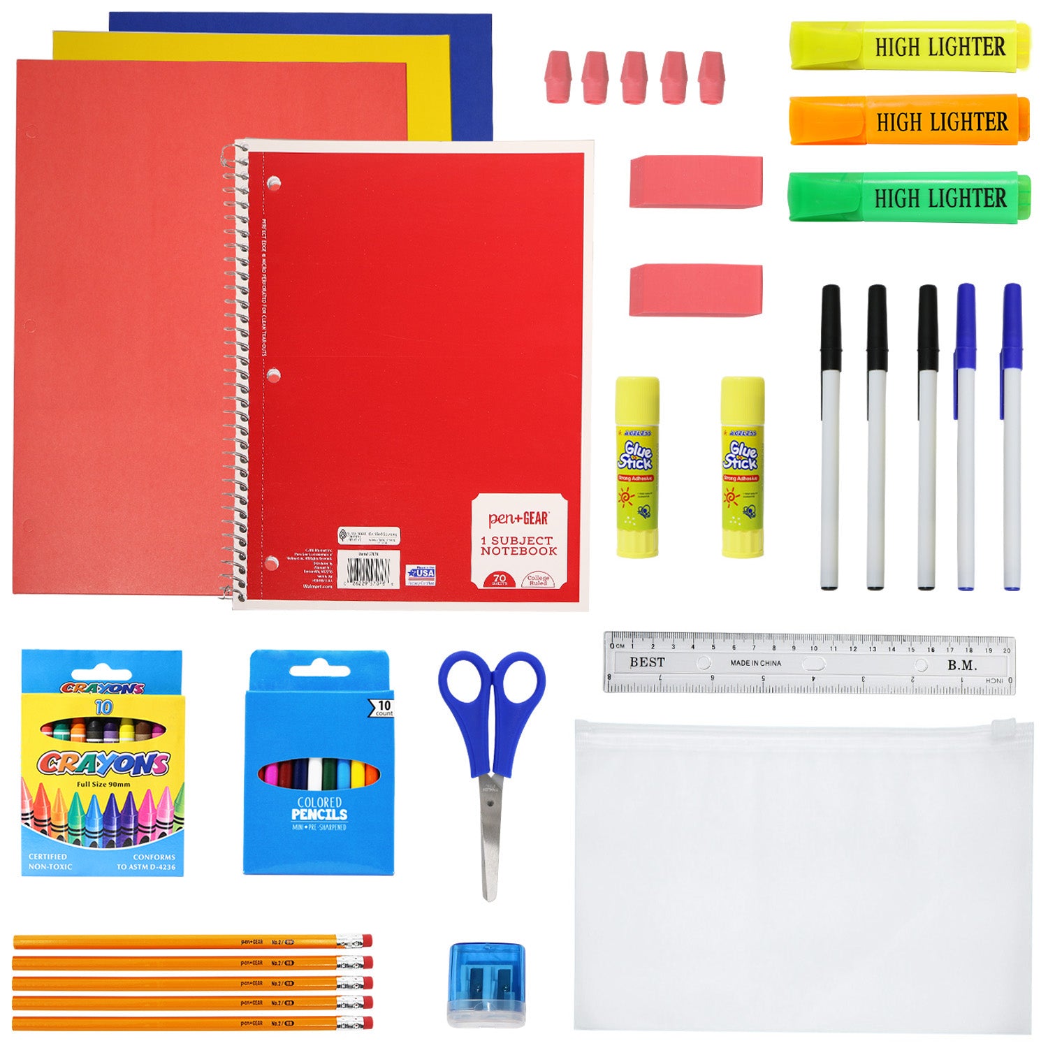 50 Piece Wholesale Deluxe School Supply Kit With 17" Backpack - Bulk Case of 12 Backpacks and Kits