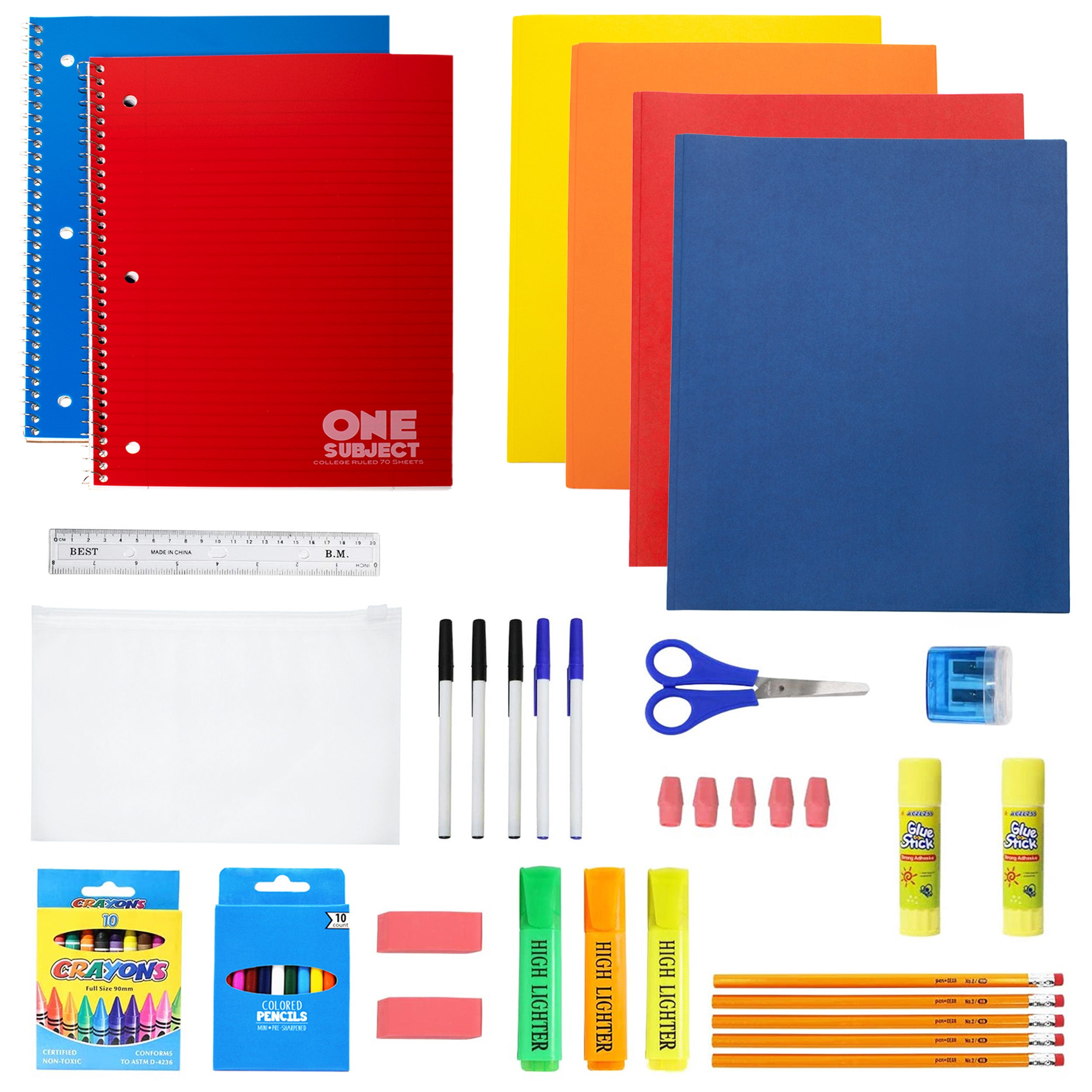 12 Wholesale 17" Basic Wholesale Backpack in 8 Colors & 12 Bulk School Supply Kits of Your Choice