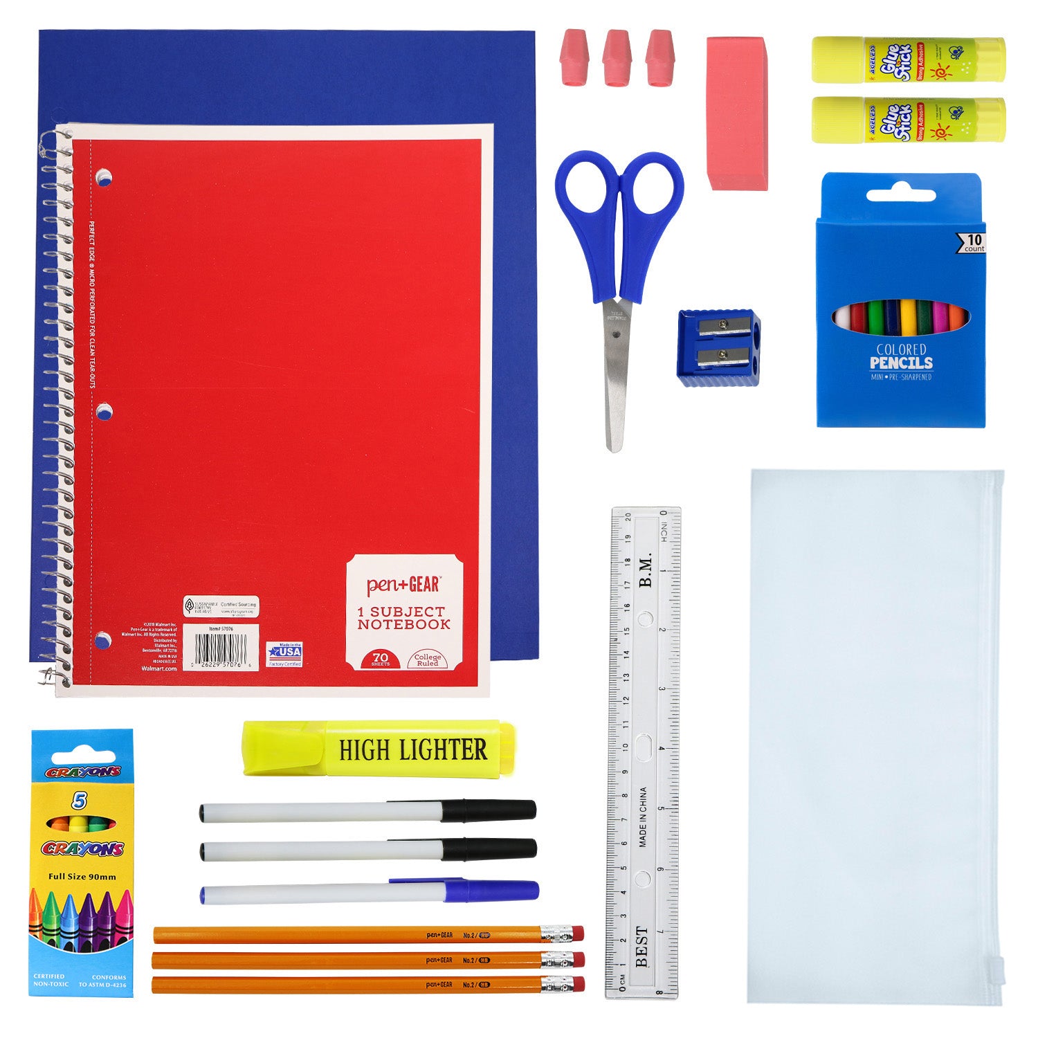 12 Wholesale 17" Basic Wholesale Backpack in 8 Colors & 12 Bulk School Supply Kits of Your Choice