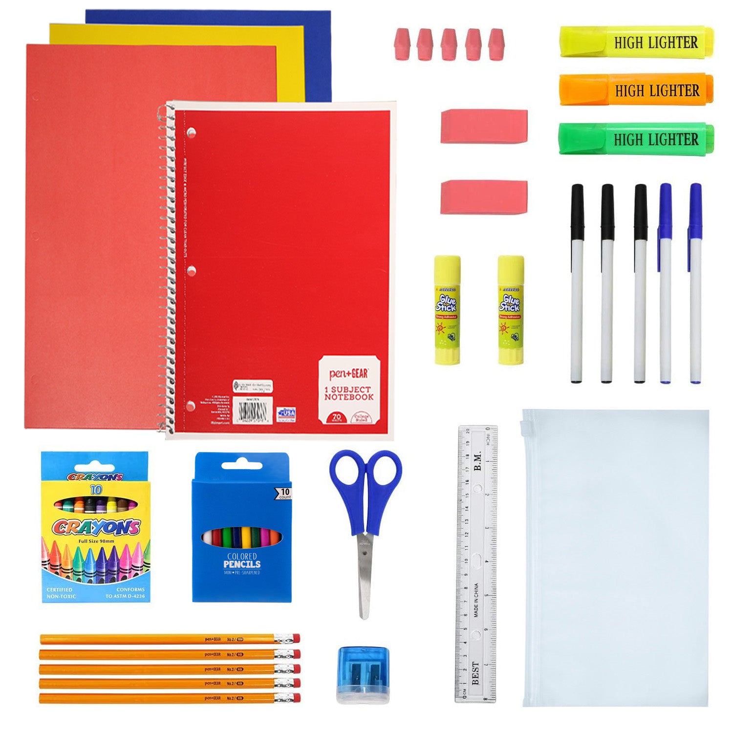 Preassembled 17 Inch Backpack & 12 Piece School Supply Kit - 12 Colors —