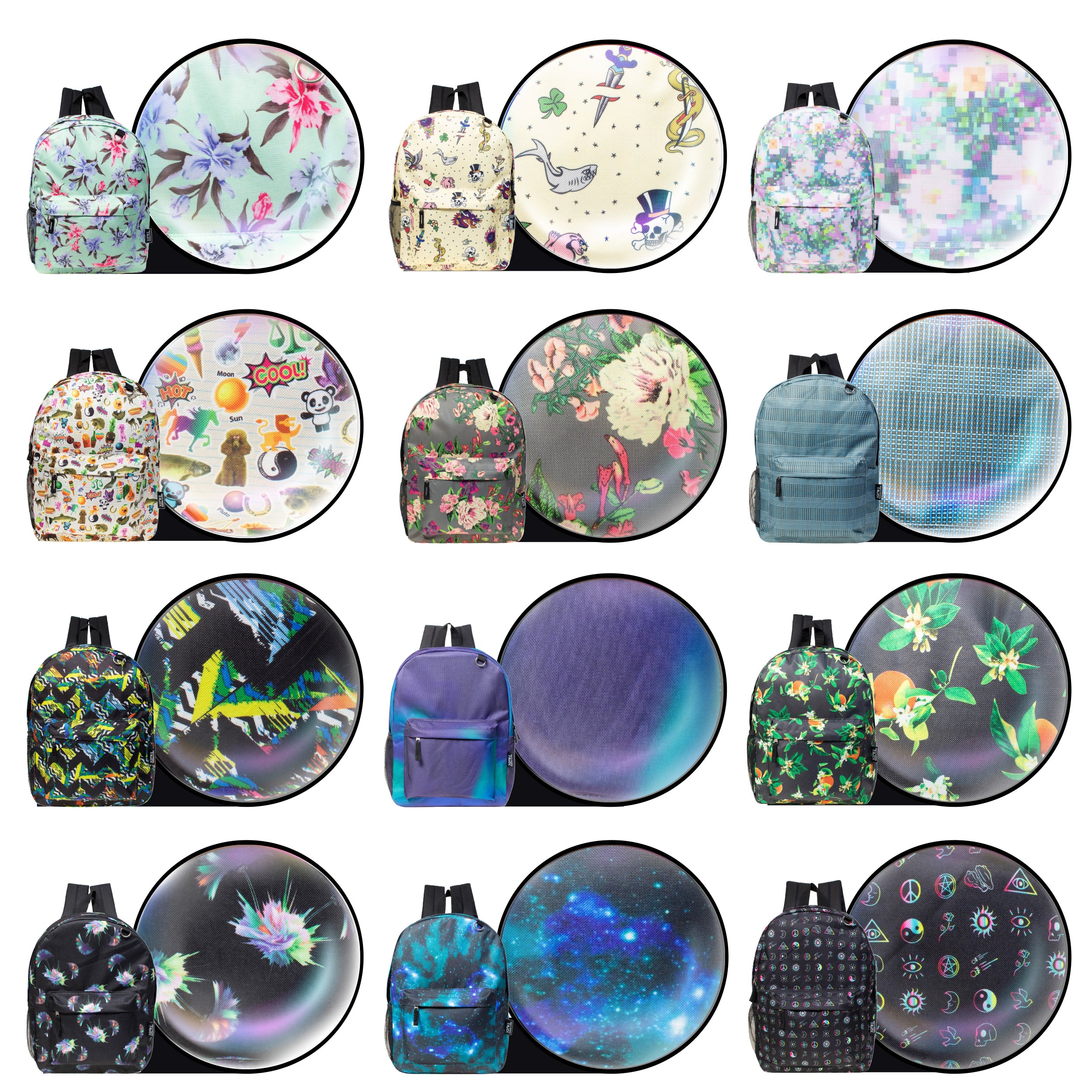 17" Kids Wholesale Backpacks - Assorted Colors and Prints, Wholesale Case of 24 Bookbags