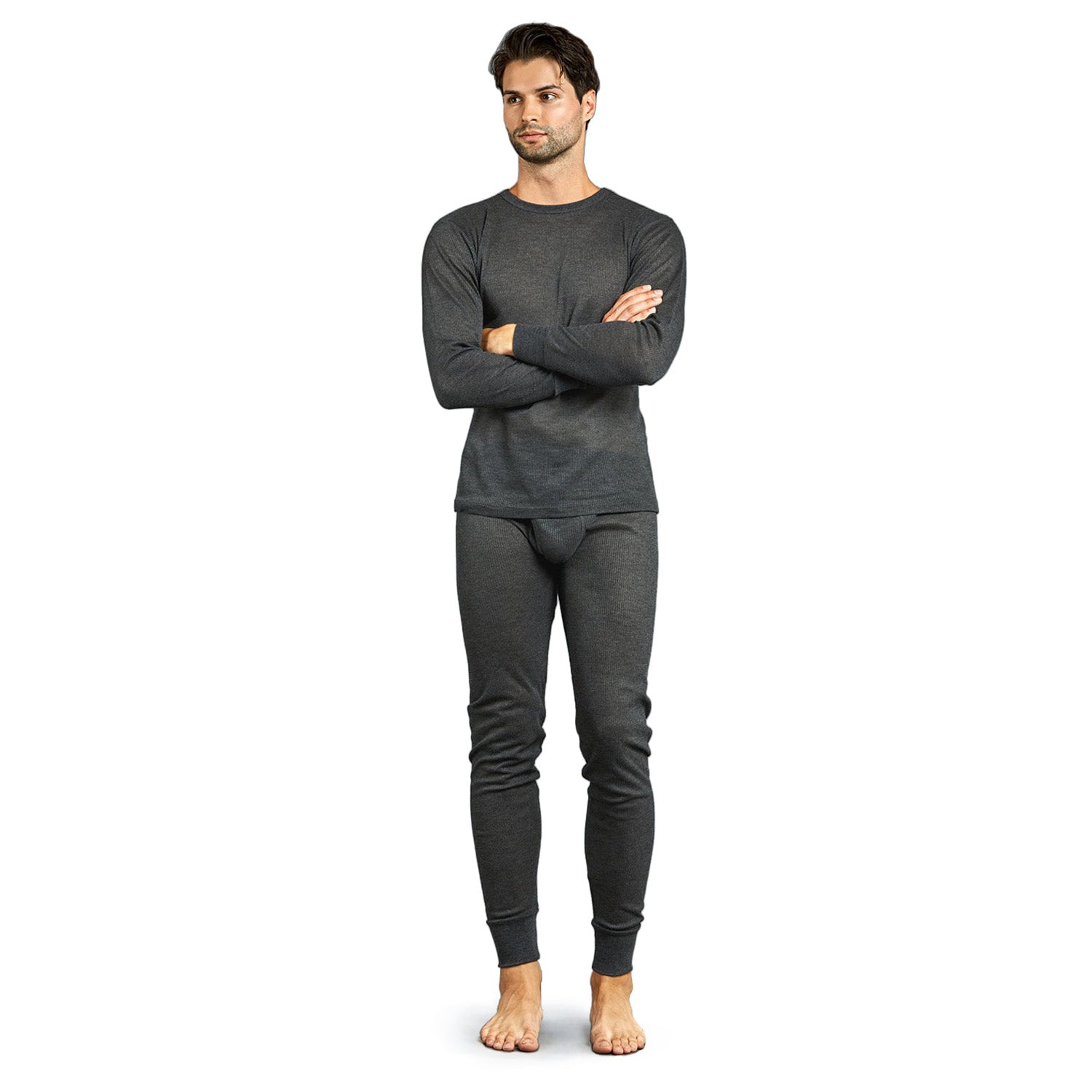 Men's Charcoal Grey Winter Thermal Underwear Set Assorted Sizes - Bulk Case of 24