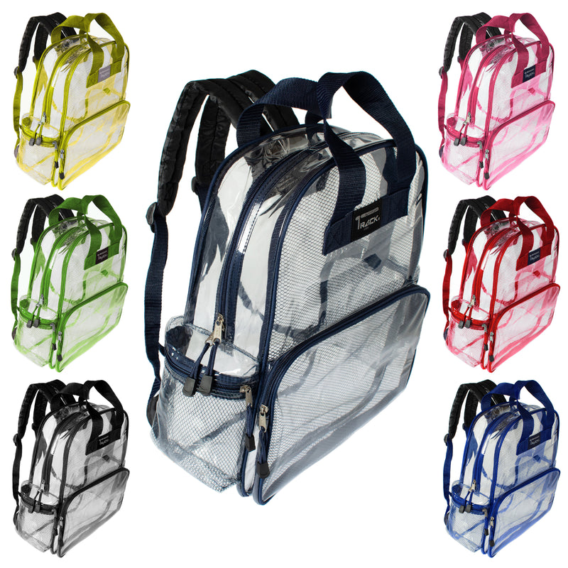 17" Clear Vinyl Backpacks With Assorted Color Piping - Wholesale Case of 24 Bookbags