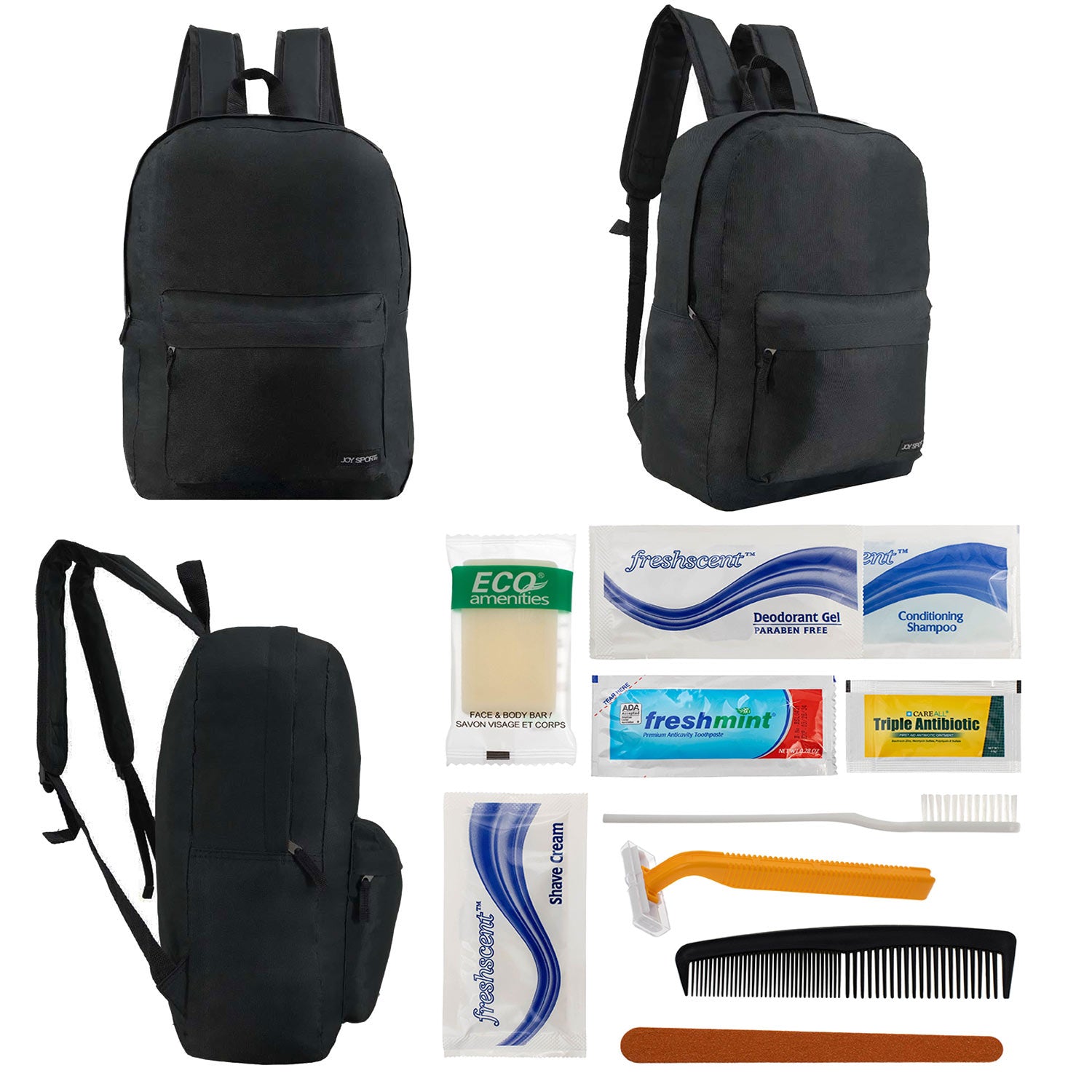 12 Set Wholesale Bundle for Personal Use, Homeless, Charity, and Travel - Bulk Case of 12 Backpacks, 12 Hygiene Kits