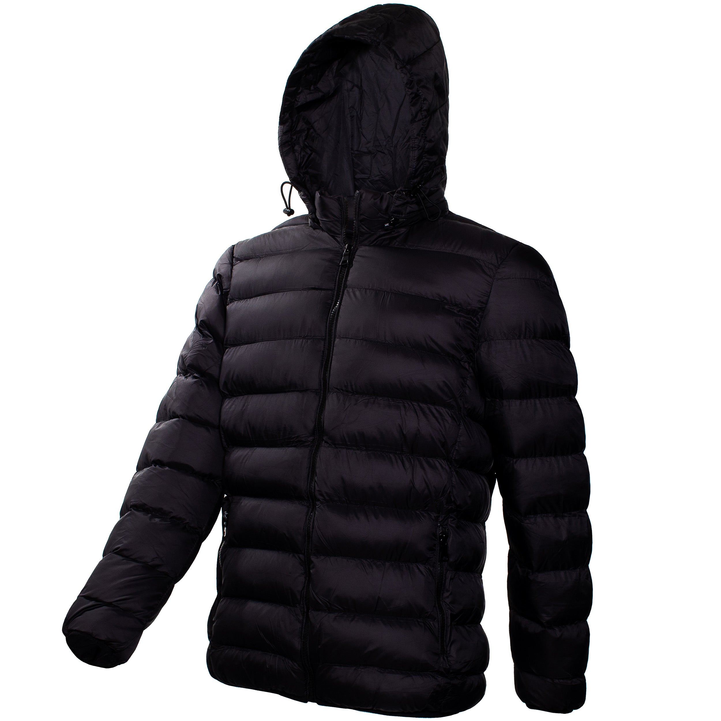 Men's Hooded Warm Winter Wholesale Coats in Black & Assorted Sizes - Bulk Case of 12 Winter Jackets