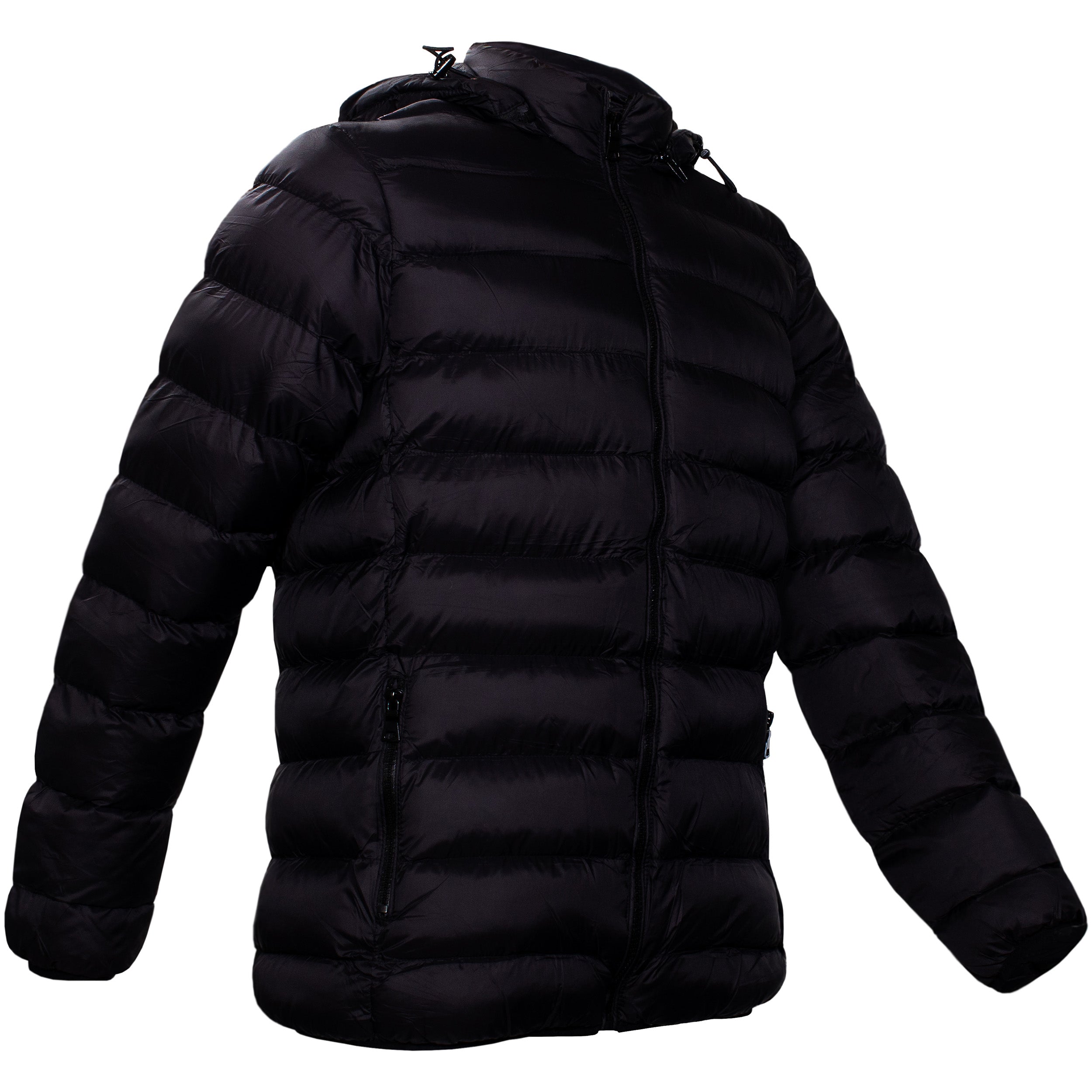 Men's Hooded Warm Winter Wholesale Coats in Black & Assorted Sizes - Bulk Case of 12 Winter Jackets