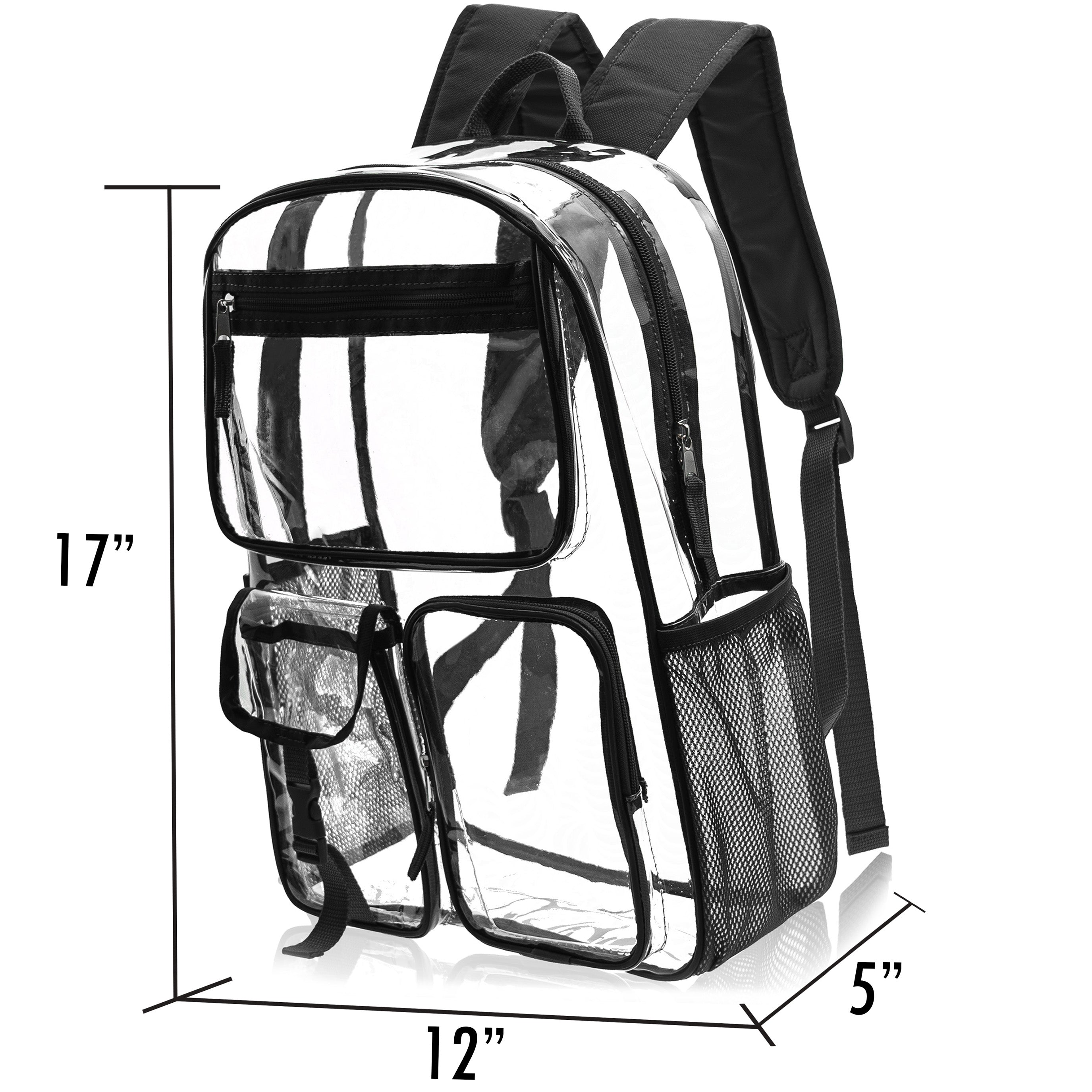 17" Premium Wholesale Clear Backpacks Assorted Colors - Bulk Case of 24 Transparent Bookbags