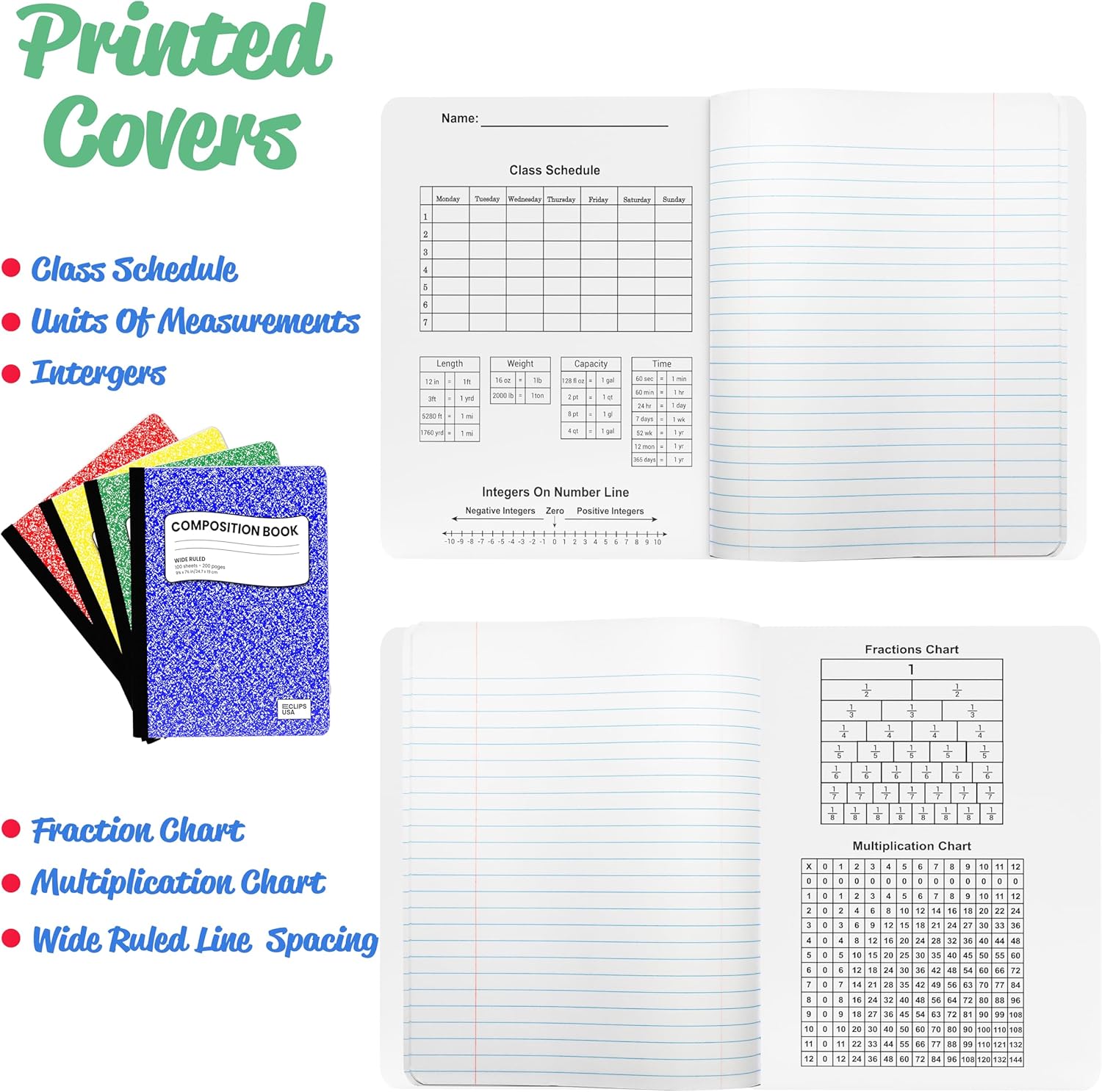 Wholesale Wide Ruled Composition Notebooks in Assorted Colors - Bulk Case of 100 Notebooks