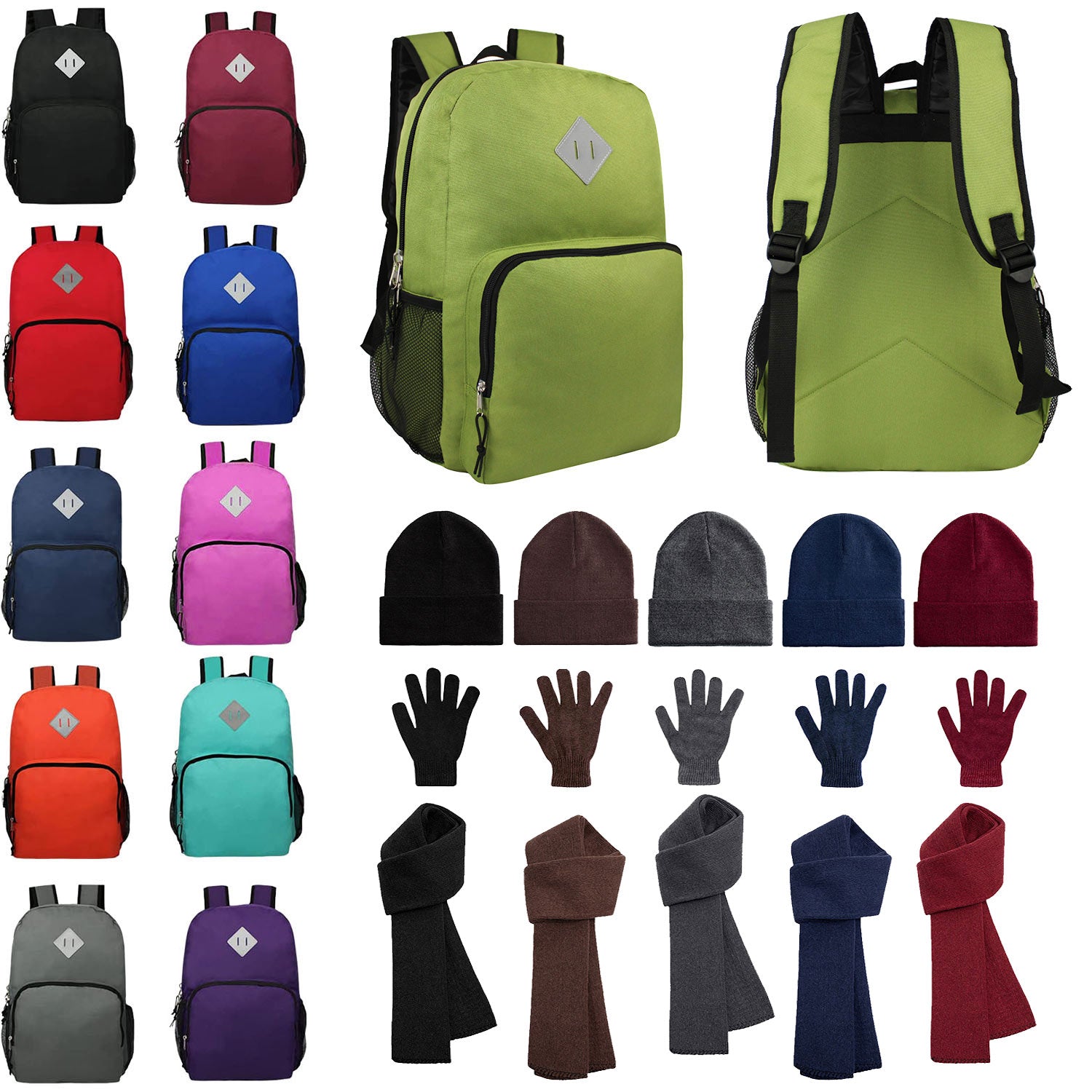 Bulk Case of 12 18" Backpacks and 12 Winter Item Sets - Wholesale Care Package - Emergencies, Homeless, Charity