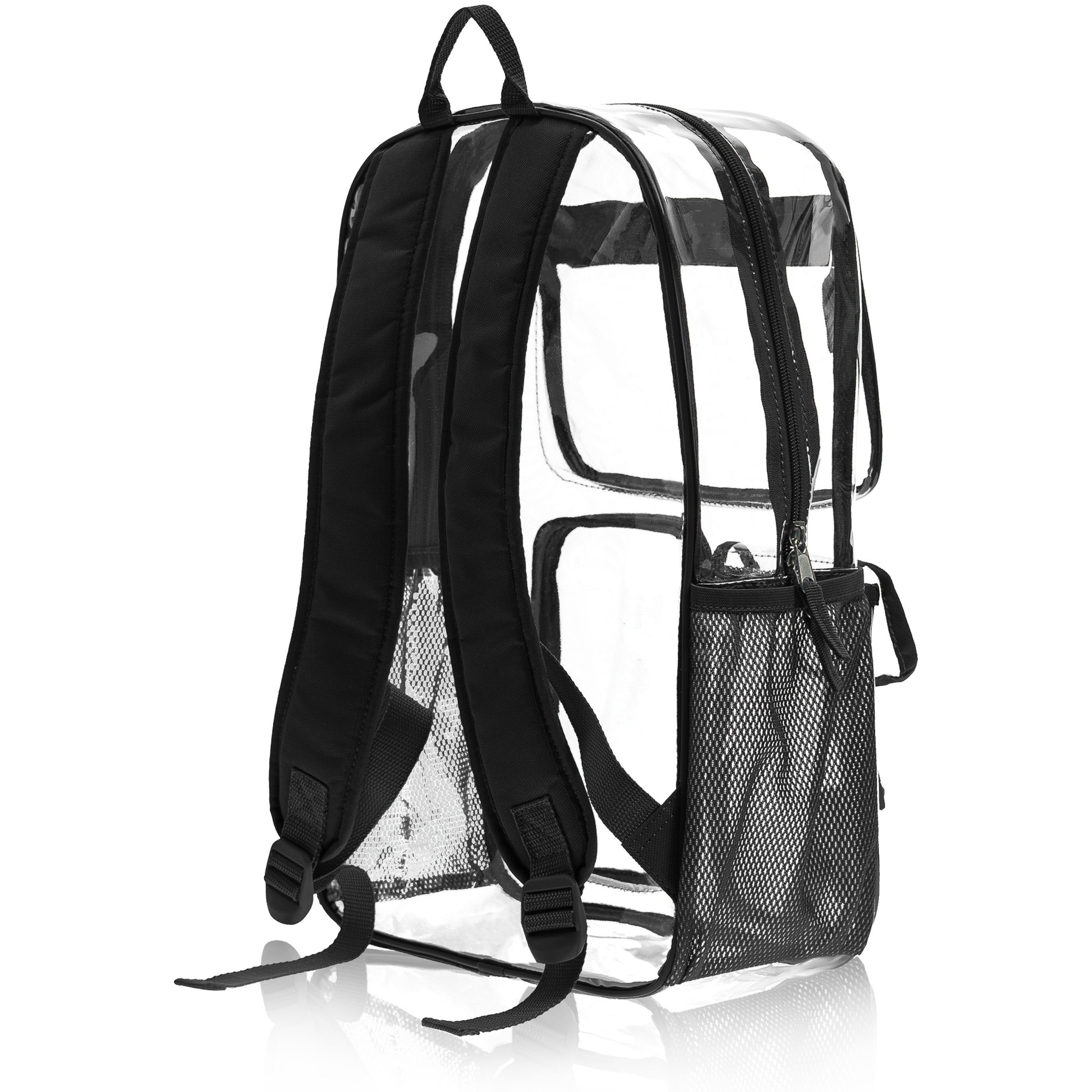 17" Premium Wholesale Clear Backpacks Black Only - Bulk Case of 24 Transparent Bookbags