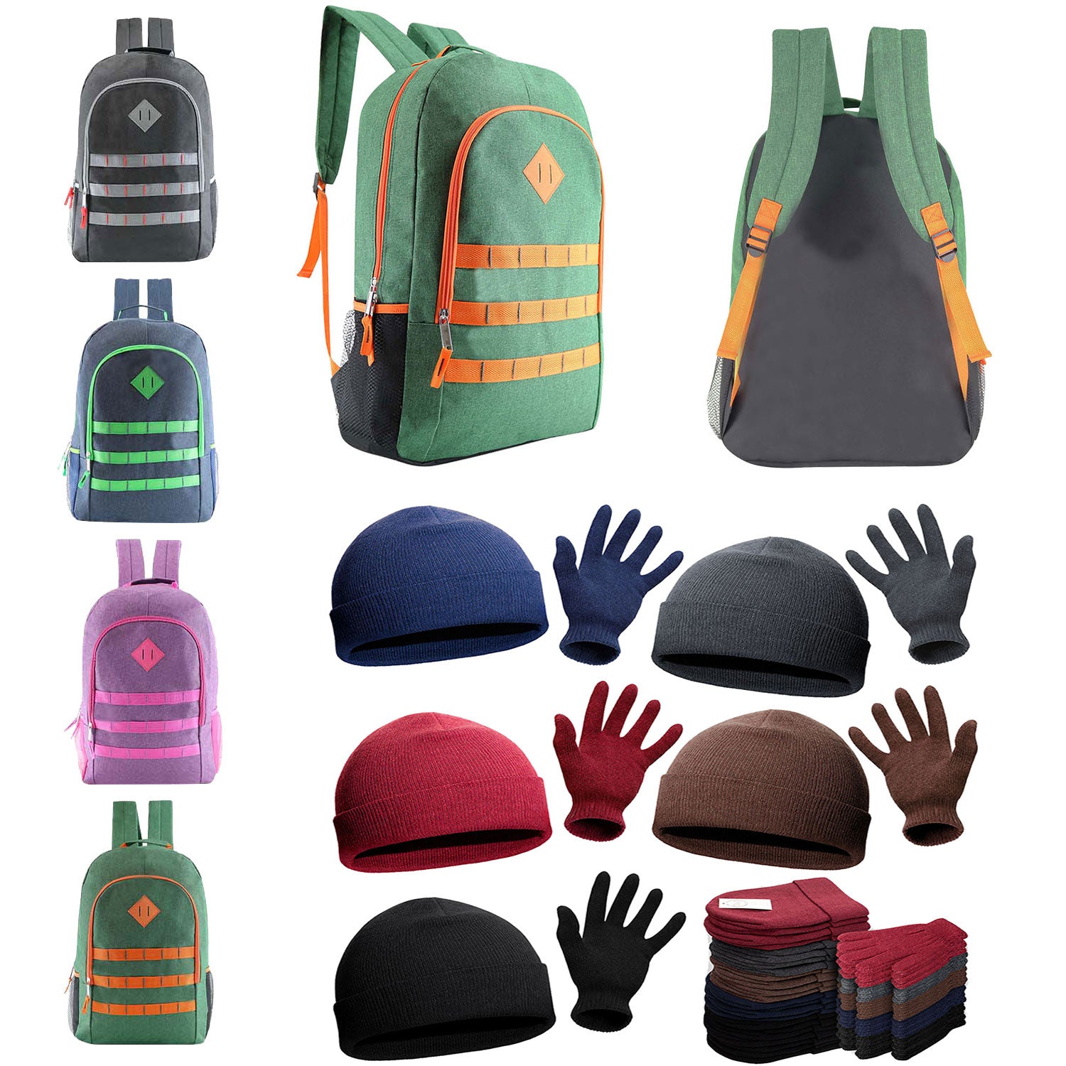 Bulk Case of 12 19" Backpacks and 12 Winter Item Sets - Wholesale Care Package - Emergencies, Homeless, Charity