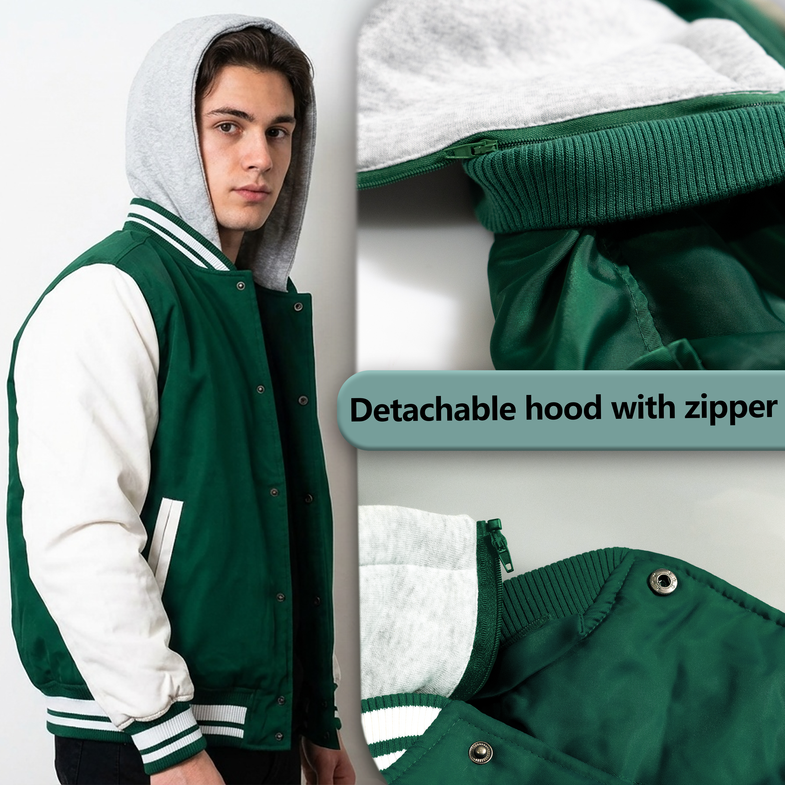 Wholesale Men’s Hooded Jackets - Green/White Colors & Assorted Sizes – Bulk Case of 12 Coats