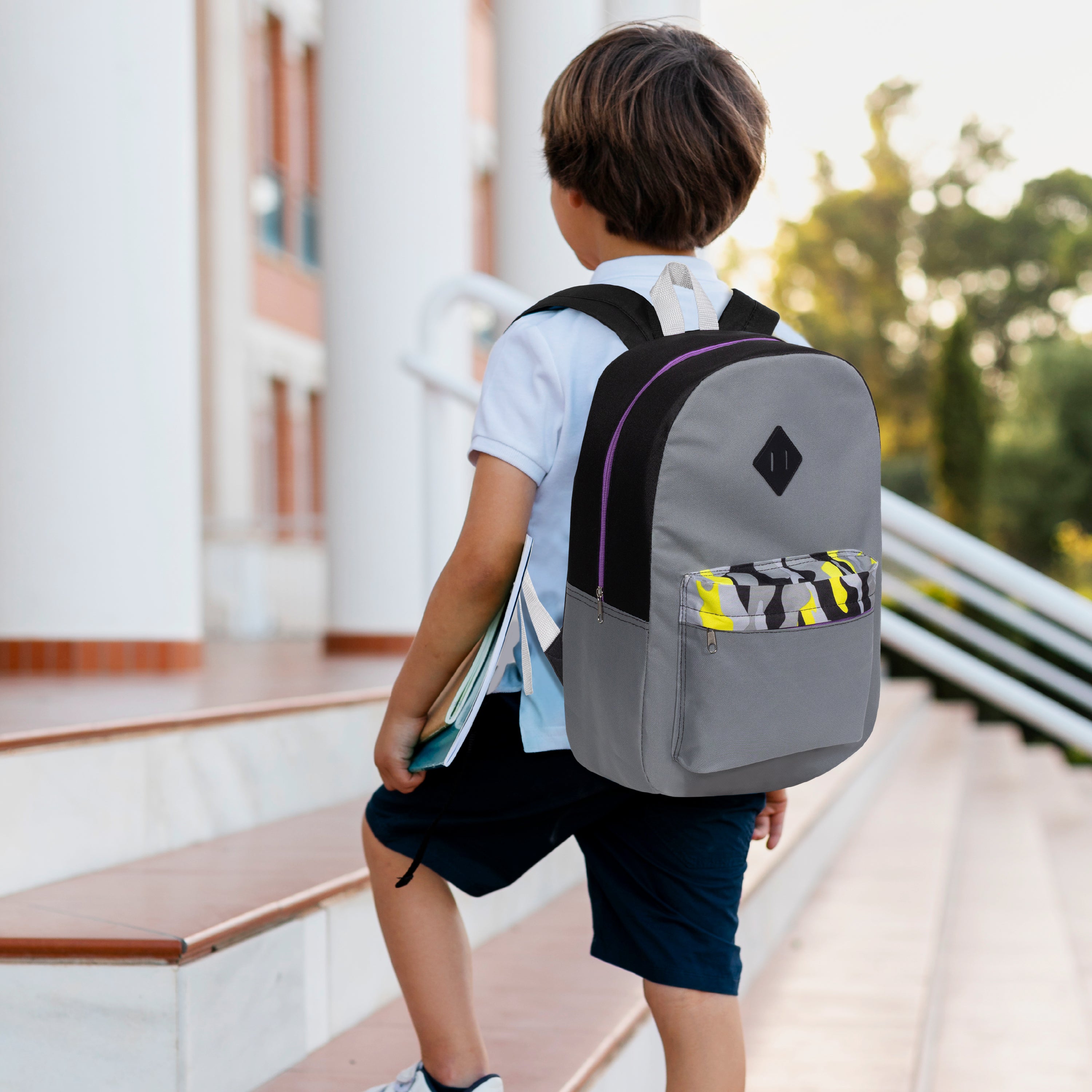 12 Wholesale 17" Padded Backpacks in 3 Random Prints & 12 Bulk School Supply Kits of Your Choice