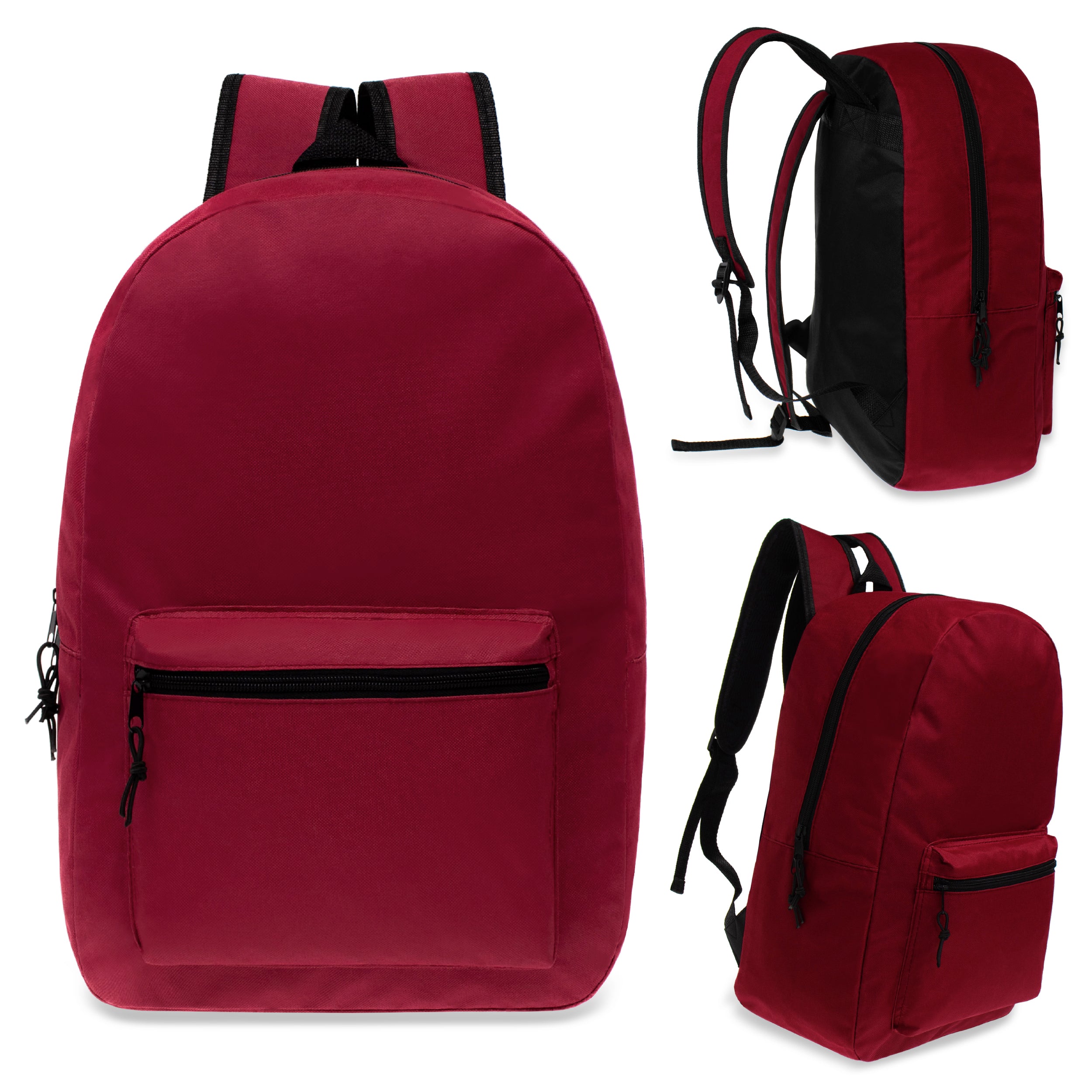 17" Kids Basic Wholesale Backpack in Dark Red - Bulk Case of 24 Backpacks