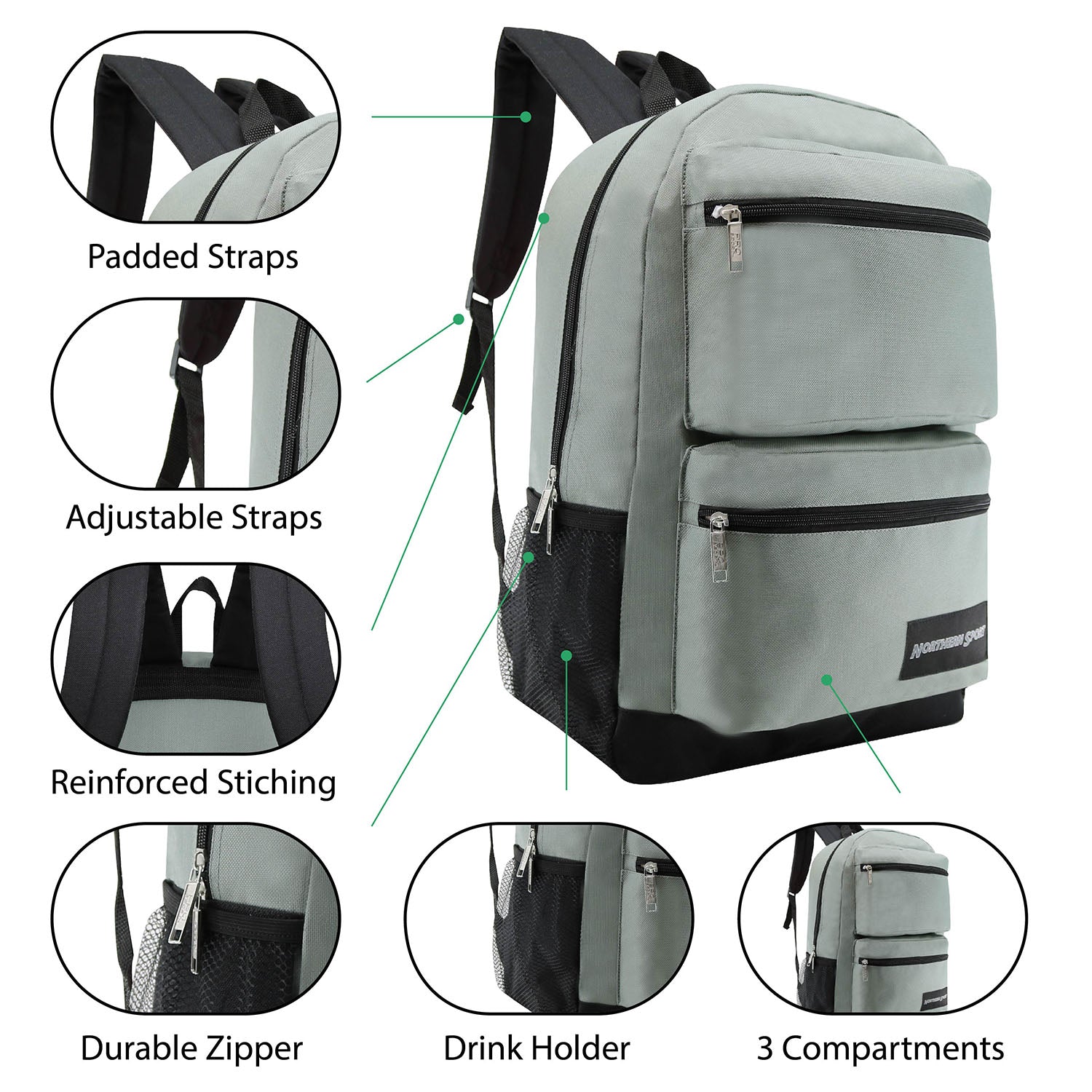 Bulk Case of 12 19" Backpacks and 12 Hygiene & Toiletries Kit - Wholesale Care Package - Disaster Relief Kit, Homeless, Charity