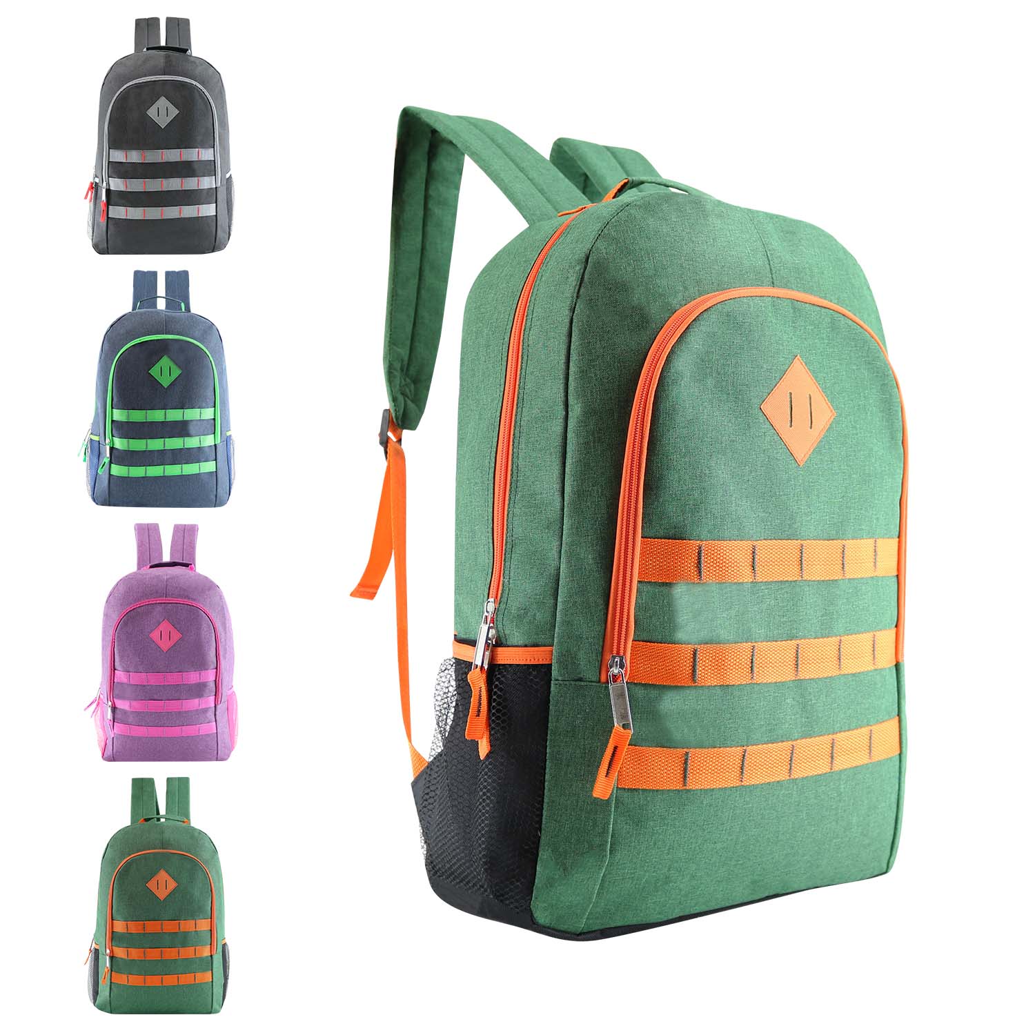 12 Deluxe 19" Backpacks in 4 Colors & Your Choice of 12 Bulk Hygiene Kits - Wholesale Care Package: Homeless, Emergency, Charity