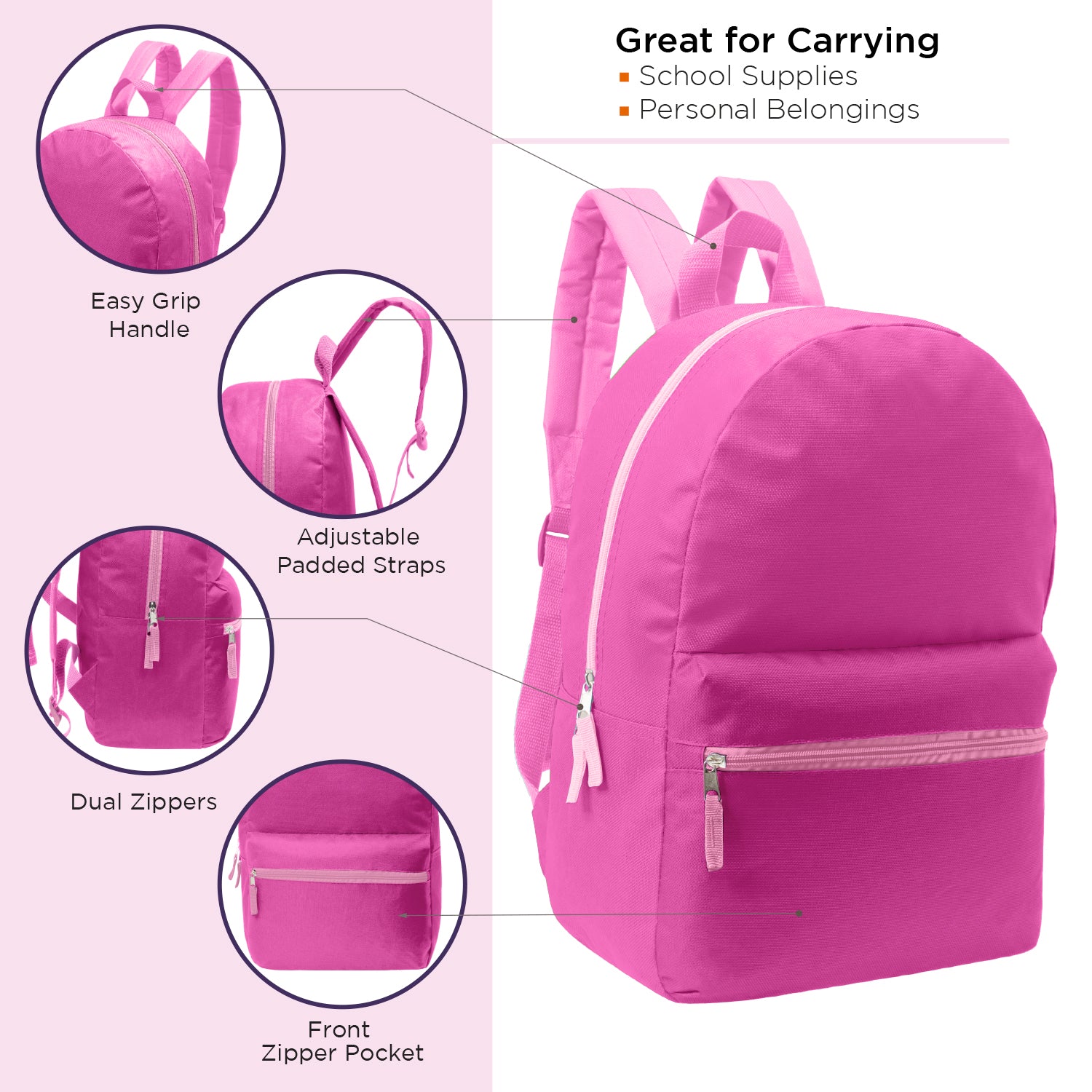 12 Basic 17" Backpacks in 12 Assorted Colors & Your Choice of 12 Bulk Hygiene Kits - Wholesale Care Package: Homeless, Emergency, Charity