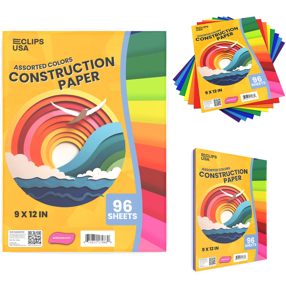 Wholesale Construction Paper in Assorted Colors - 96 Sheet Pack - Bulk Case of 36 Packs