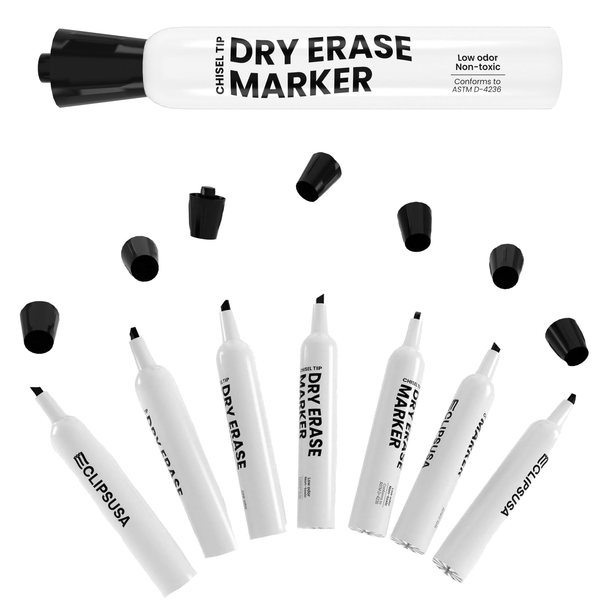 Wholesale Dry Erase Markers in Black- Chisel Tip - Low Odor - Bulk Case of 250 Markers