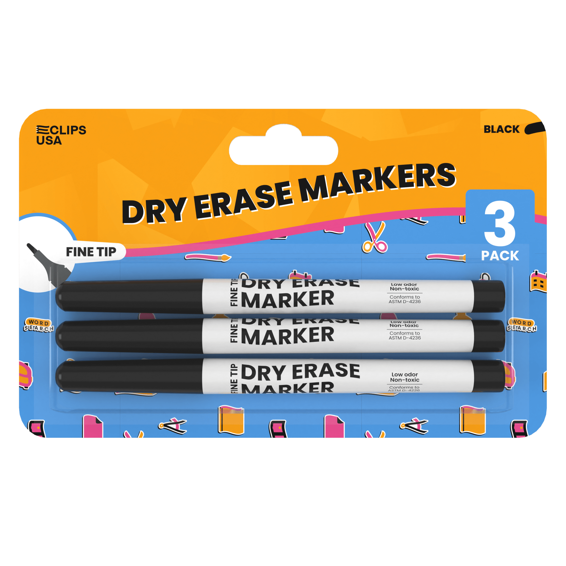 Wholesale Dry Erase Markers - Fine Tip - 3 Pack in Black - 36 Packs in a Case - 108 Total Markers