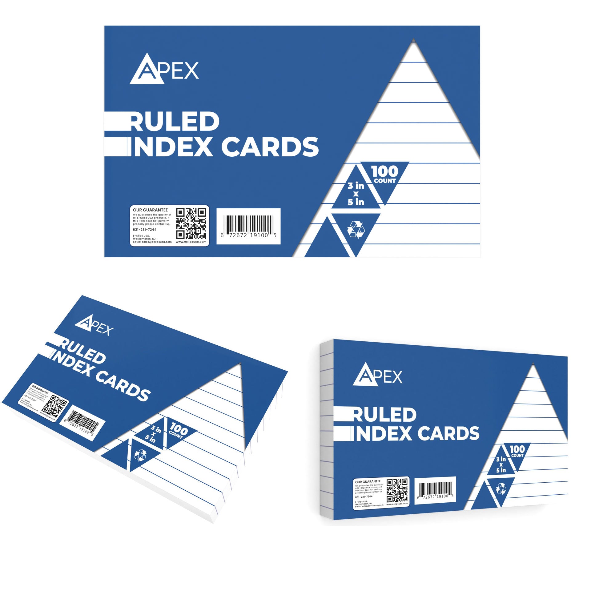 Wholesale Index Cards - 3" X 5" - 100 Pack - White Ruled - Bulk Case of 72 Packs of Index Cards
