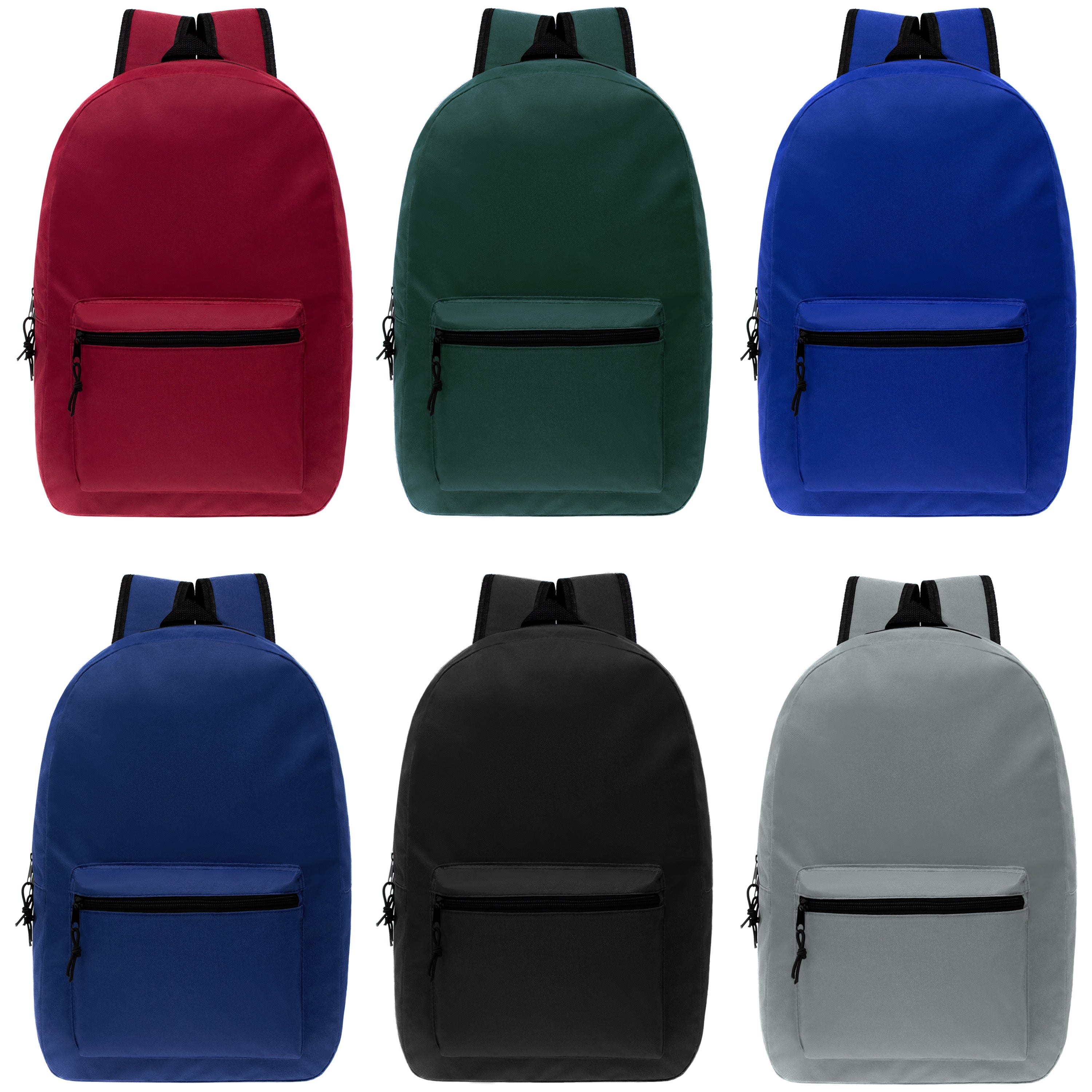 17" Kids Basic Wholesale Backpack in 6 Colors - Bulk Case of 24