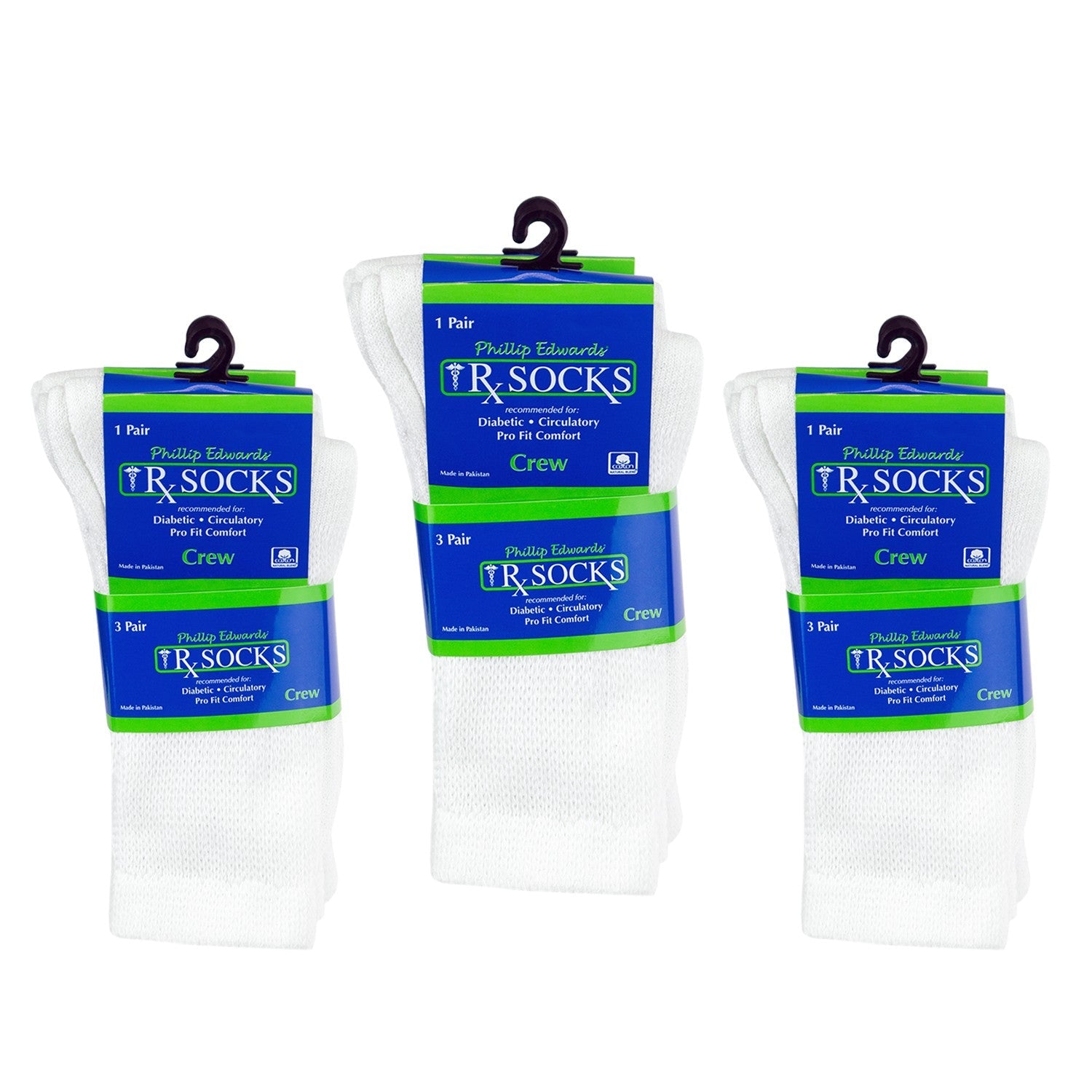 Unisex Crew Wholesale Diabetic Socks, Size 10-13 in White - Bulk Case of 120 Pairs
