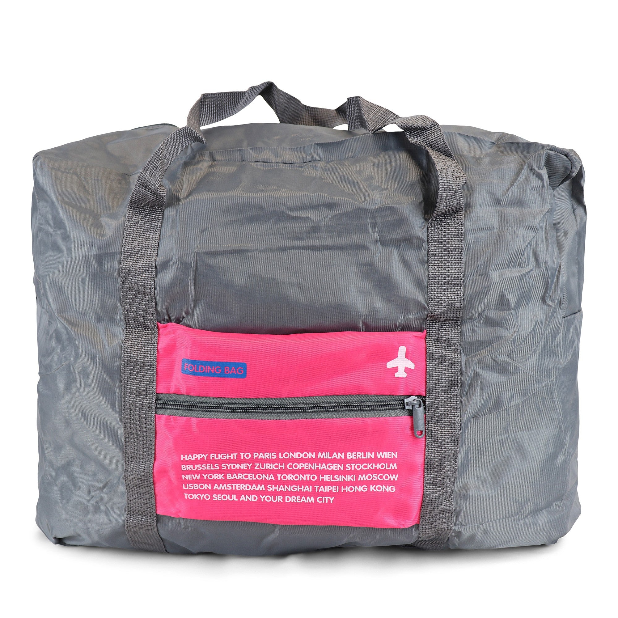 17" Lightweight Foldable Wholesale Tote Bags in Fuschia - Bulk Case of 24 - 4402-FUSCHIA-24