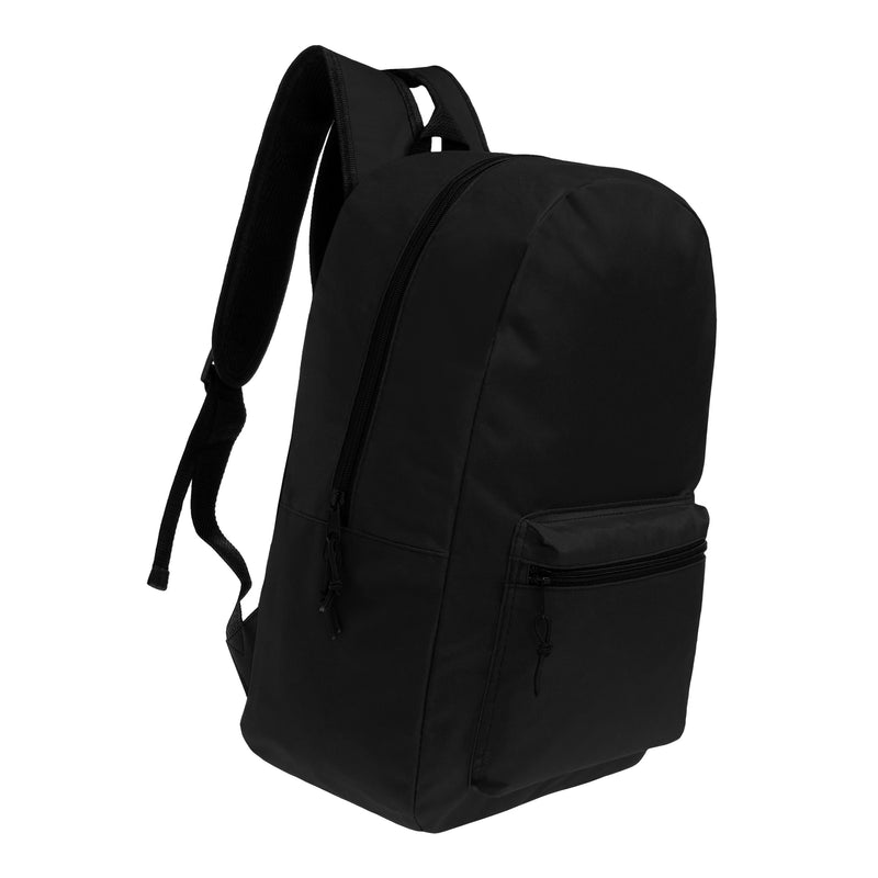 17" Wholesale Kids Basic Black Backpack Bulk Case of 24 Bookbags