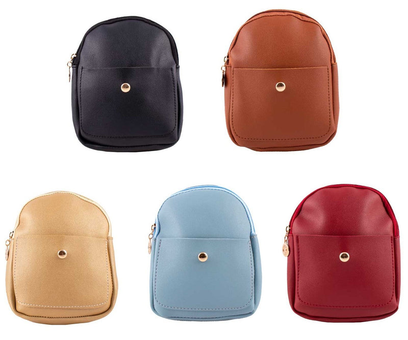 7" Mini Faux Leather Wholesale Backpack in 5 Assorted Colors - Bulk Case of 24