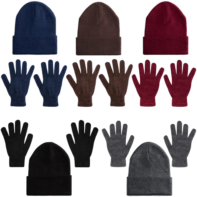 24 Set Wholesale Beanie, Glove and Scarf Bundle in 5 Assorted Colors - Bulk Case of 24 Beanies, 24 Pairs of Gloves, 24 Scarves