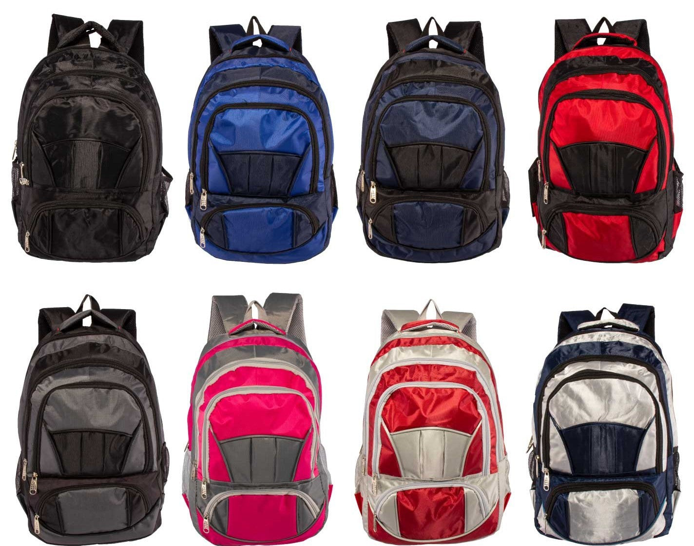 19" Premium Wholesale Backpack in 8 Assorted Colors - Bulk Case of 24