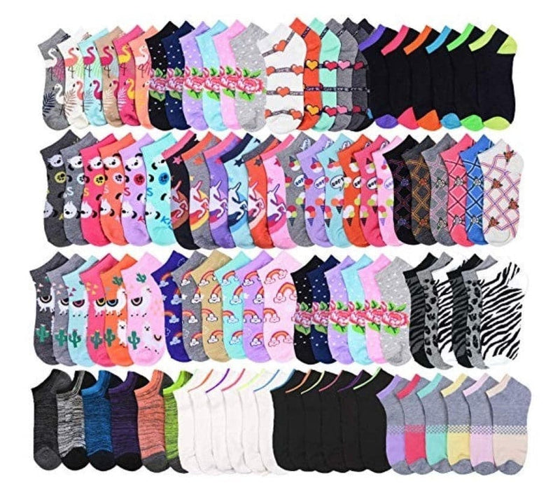 Women's No Show Wholesale Sock, Size 6-8 in 12 Randomly Assorted Styles - Bulk Case of 144 Pairs