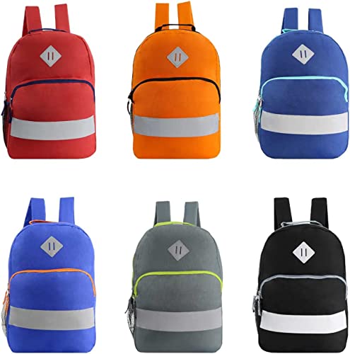 24 Pack of 17" Reflective and Classic Design Wholesale Backpack in Assorted Colors and Prints - Bulk Case of 24