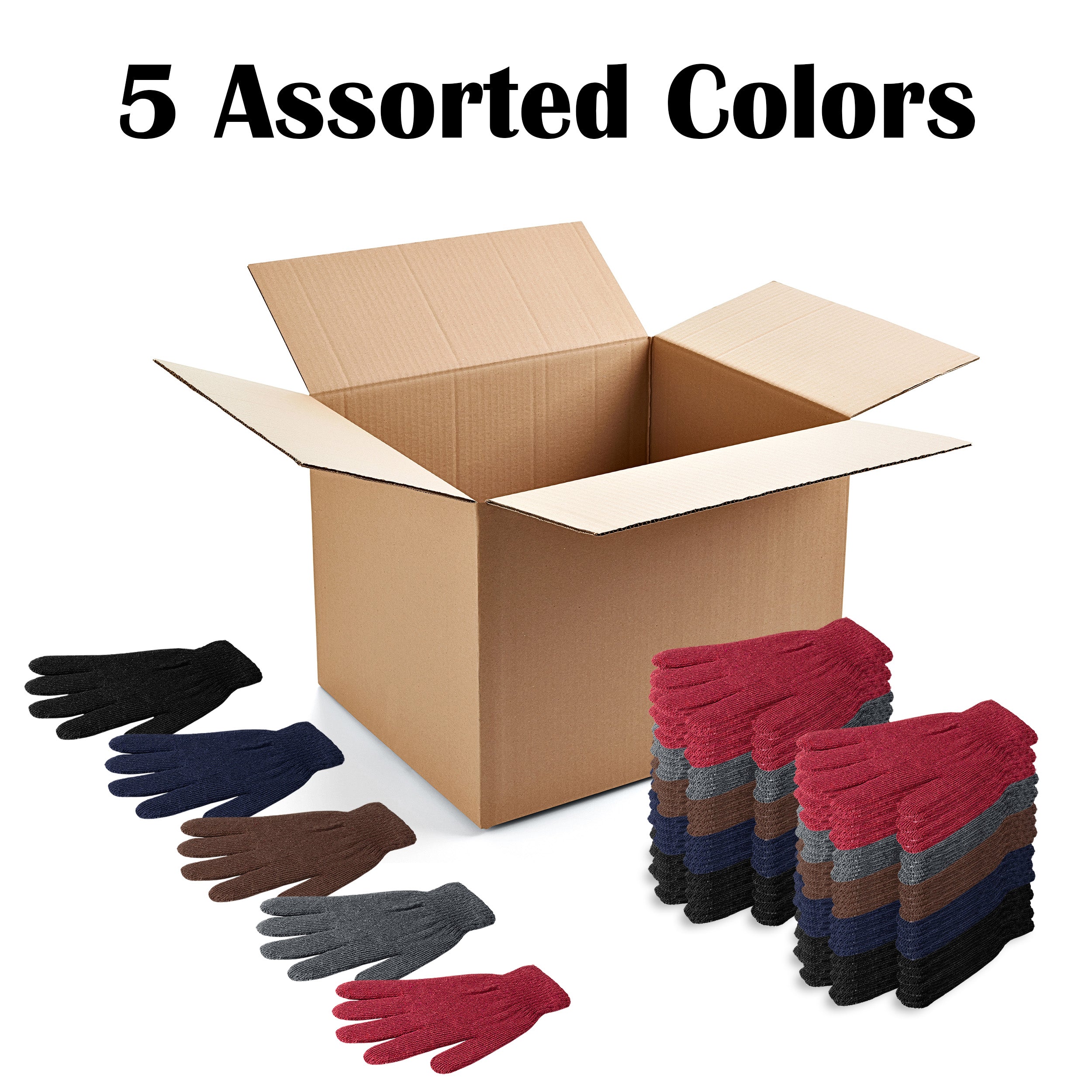 Unisex Winter Wholesale Gloves in 5 Assorted Colors - Bulk Case of 96 Pairs