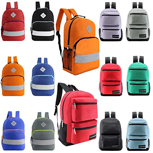 24 Pack of 17" Premium and Reflective Wholesale Backpack in Assorted Colors - Bulk Case of 24