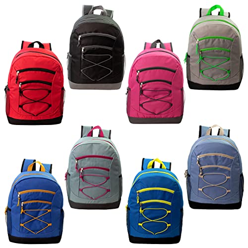 24 Pack of 17" Bungee Deluxe and Reflective Style Wholesale Backpack in Assorted Colors - Bulk Case of 24