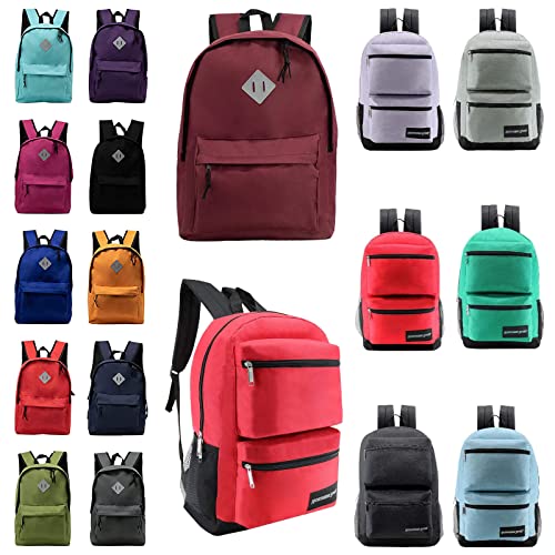 24 Pack of 17" Deluxe Wholesale Backpack in Assorted Colors - Bulk Case of 24