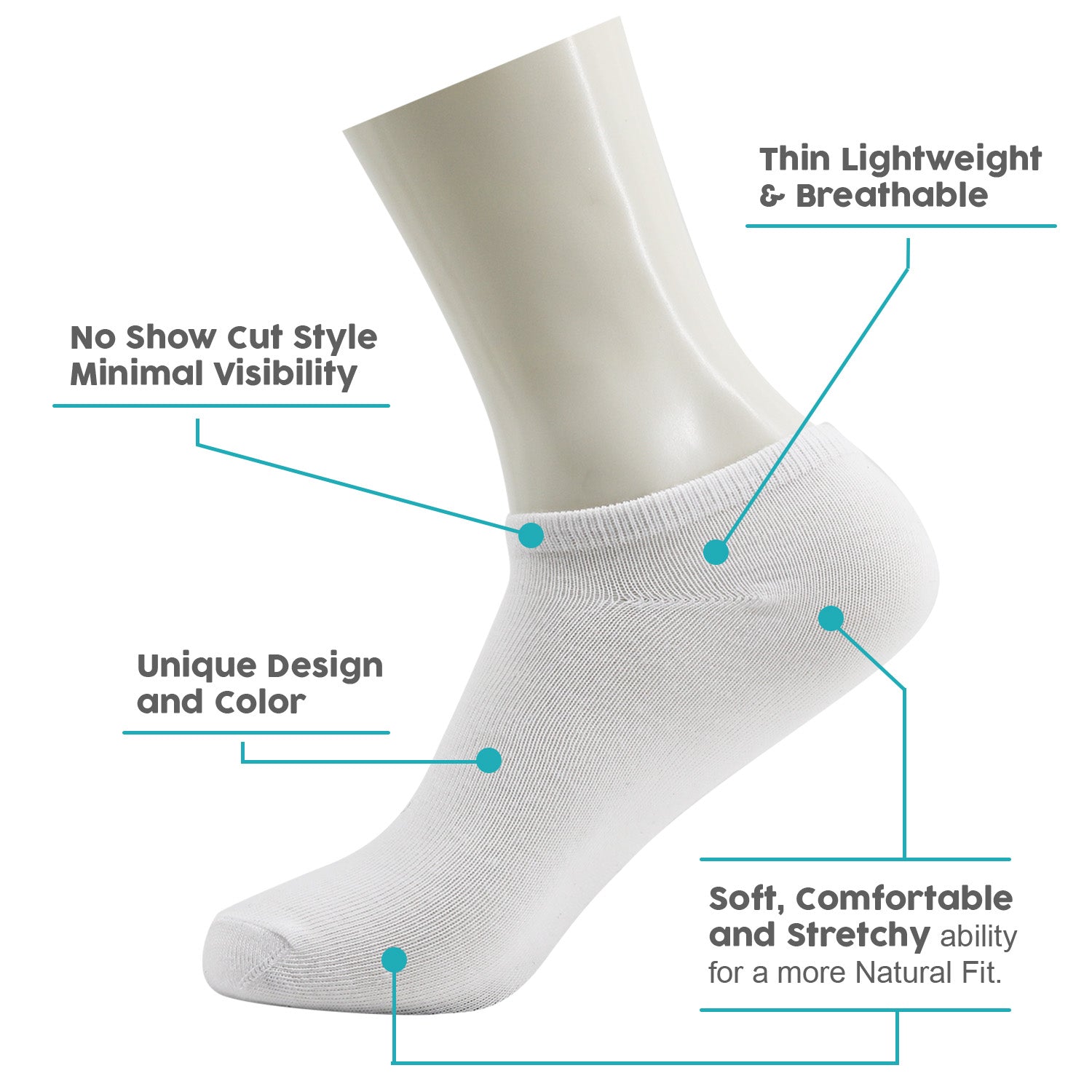 Men's No Show Wholesale Socks, Size 9-11 in White- Bulk Case of 96 Pairs