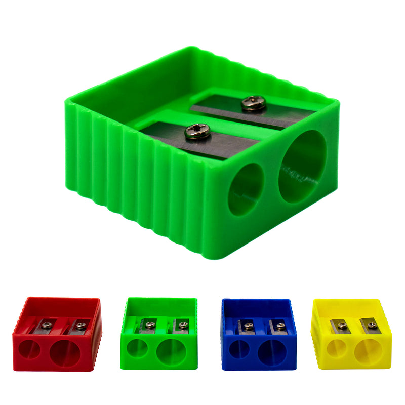 2 Hole Pencil Sharpener in 4 Assorted Colors - Bulk School Supplies Wholesale Case of 240 Sharpeners