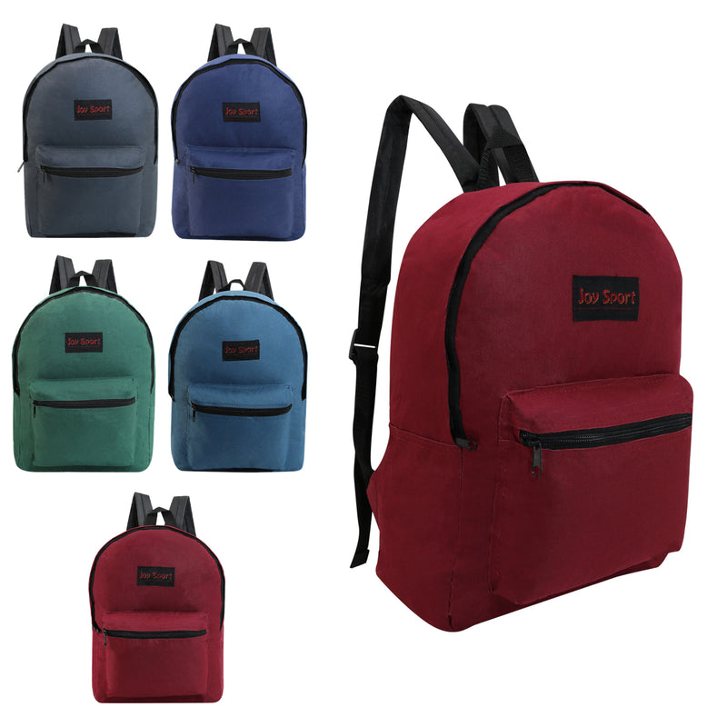 CLOSEOUT!!! IRREGULAR - 15" Bulk Backpacks in 5 Assorted Colors - Wholesale Case of 24 Bookbags