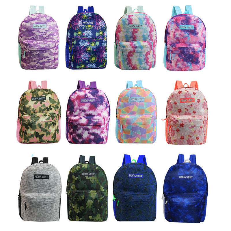 17" Classic Wholesale Backpack in 12 Colors - Bulk Case of 24