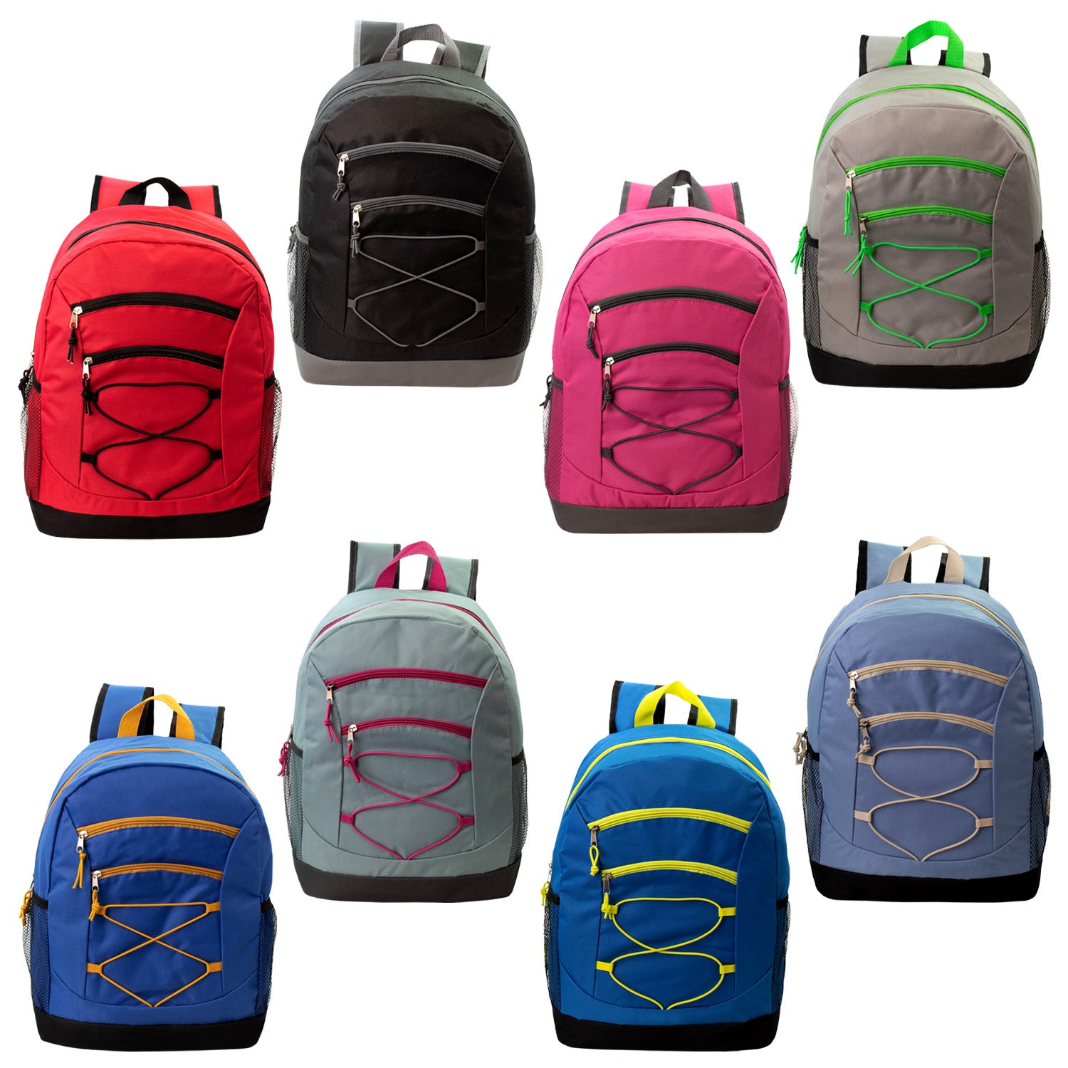 17" Bungee Wholesale Backpack in Assorted Colors - Bulk Case of 24