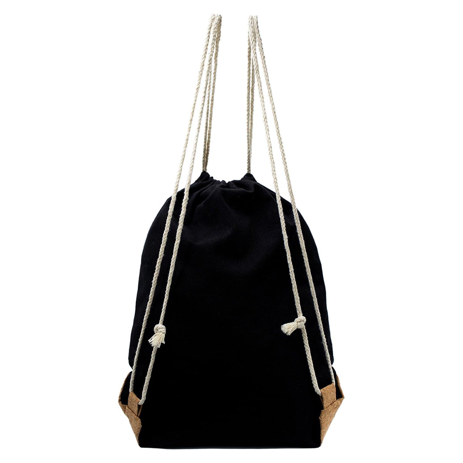 16" Drawstring Wholesale Backpack in Black with Cork - Bulk Case of 100