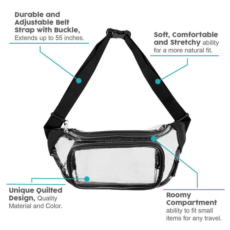 Clear Wholesale Fanny Pack in Assorted Colors in Black - Bulk Case of 24