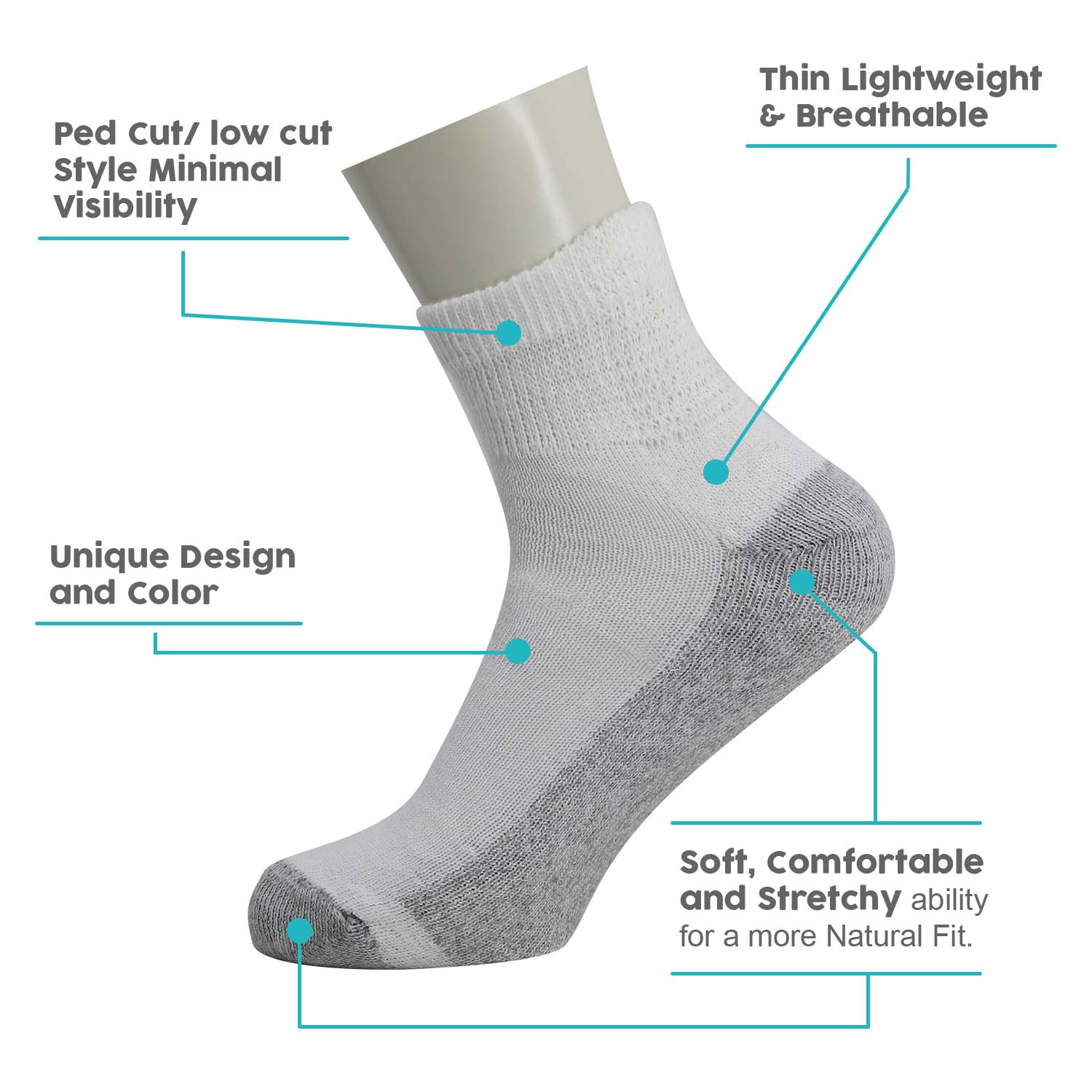 Unisex Ankle Wholesale Sock, Size 10-13 in White with Grey - Bulk Case of 180 Pairs